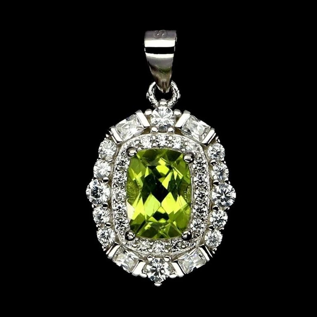 Natural Cushion Peridot Pendant