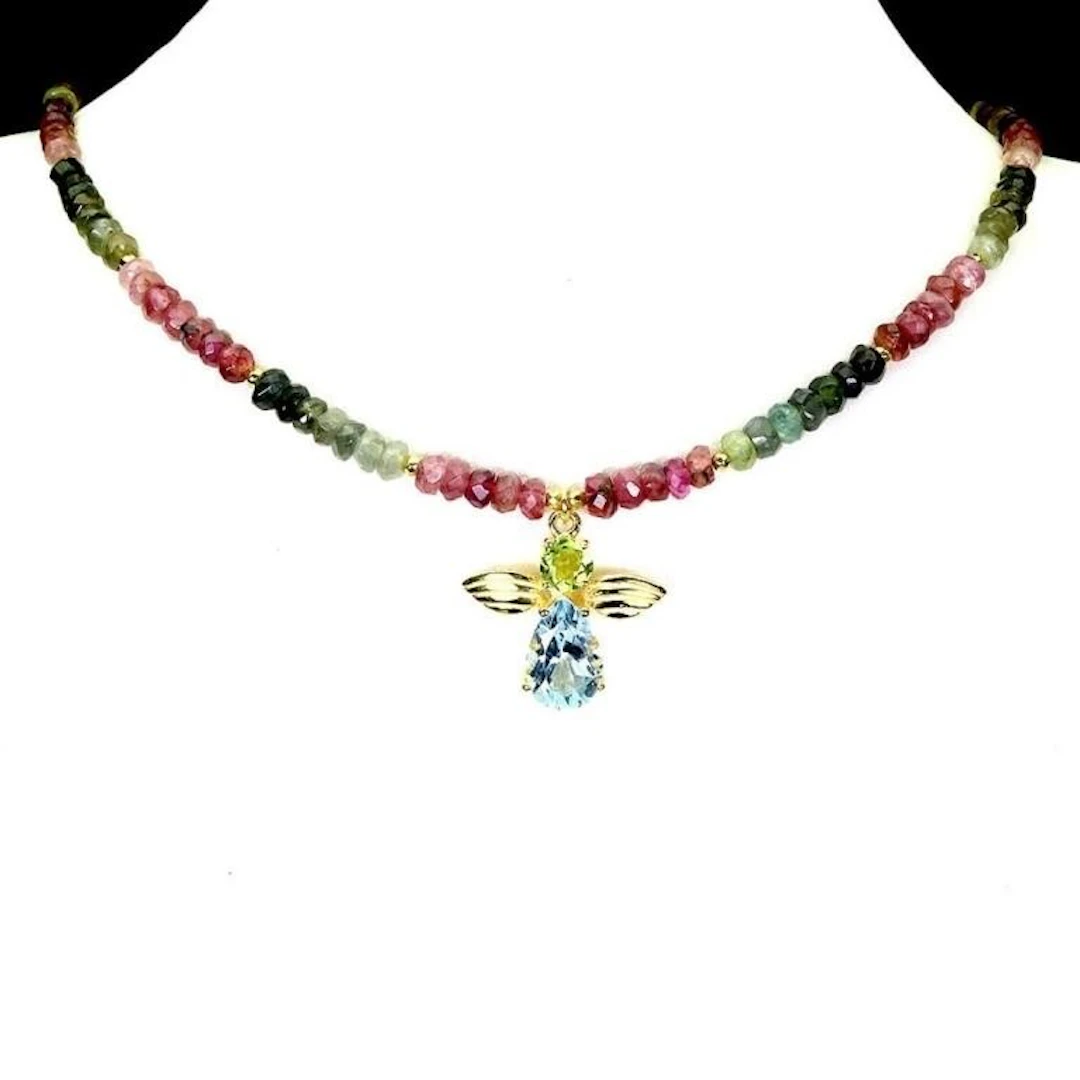 Natural Sky Blue Topaz Peridot Necklace