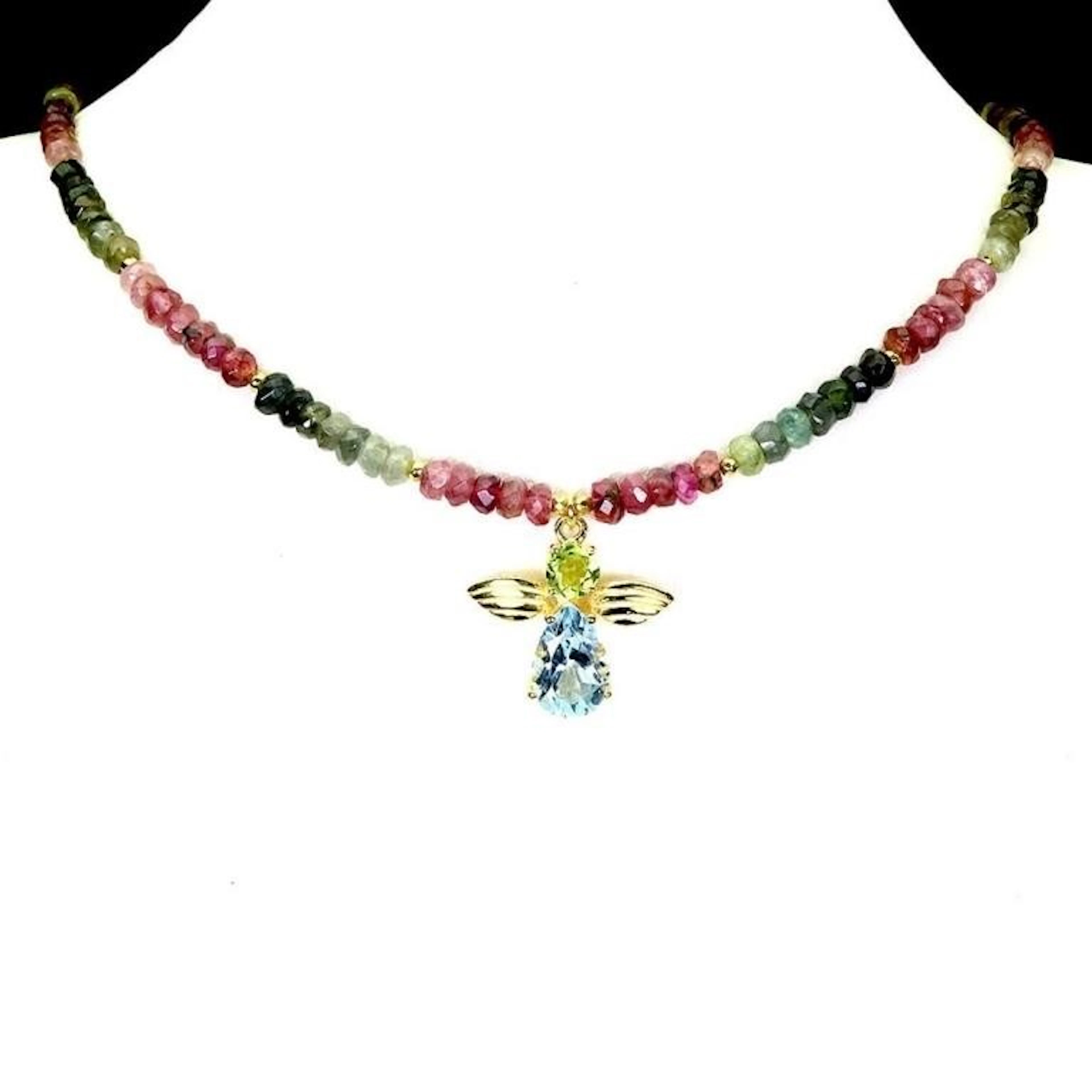 Natural Sky Blue Topaz Peridot Necklace