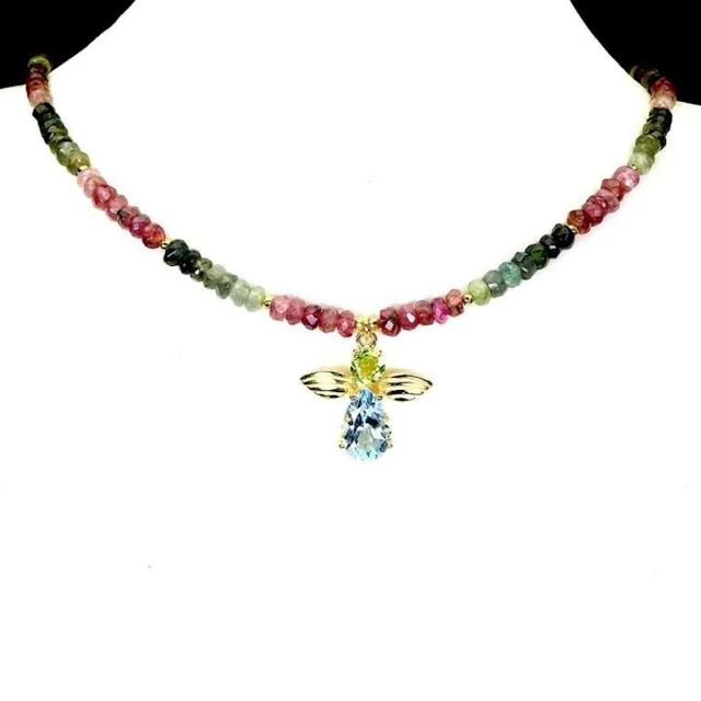 Natural Sky Blue Topaz Peridot Necklace