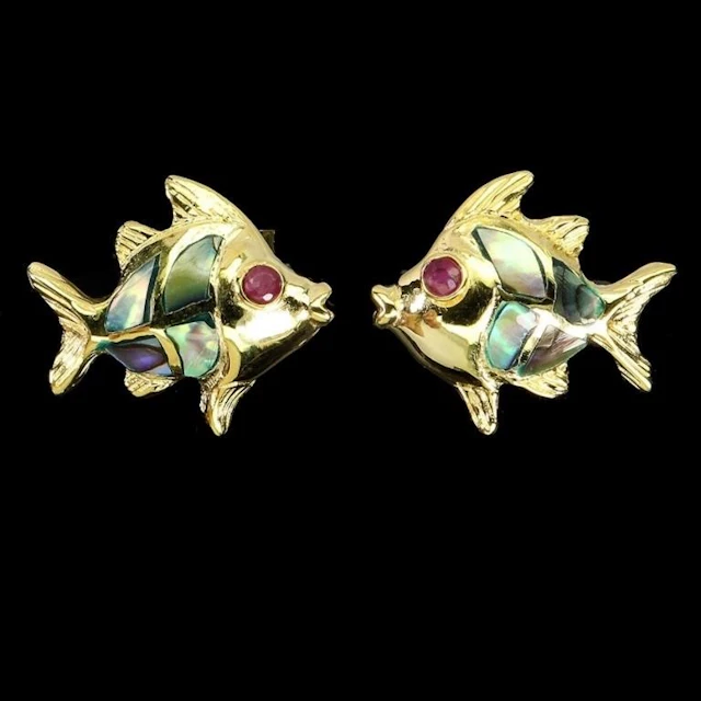 Natural Burma Ruby & Mother of Pearl Earrings