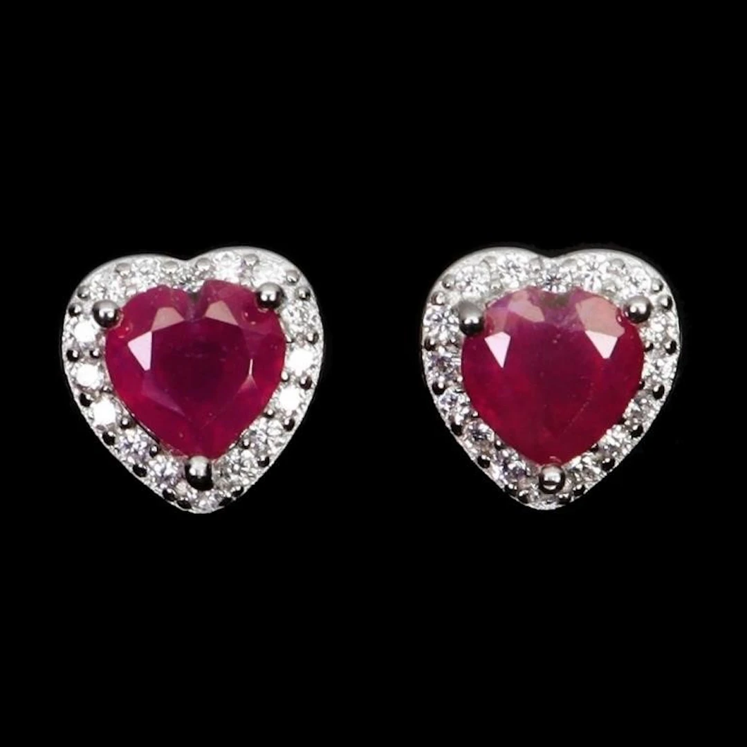 Natural Red Heart Ruby Earrings