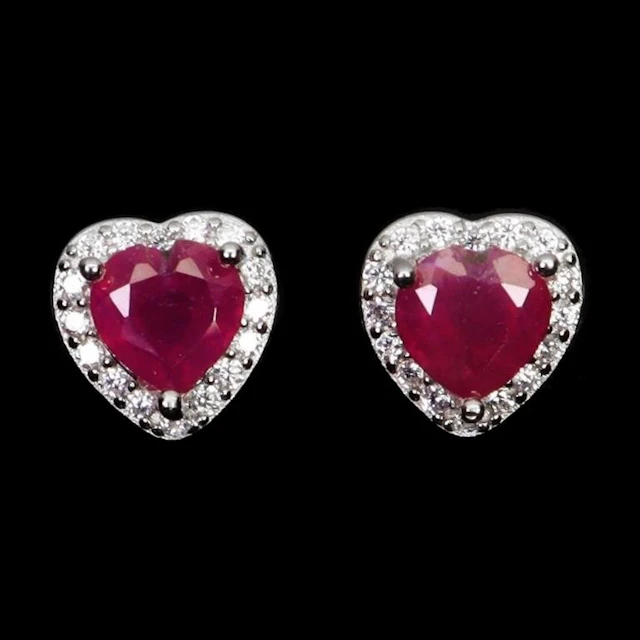 Natural Red Heart Ruby Earrings