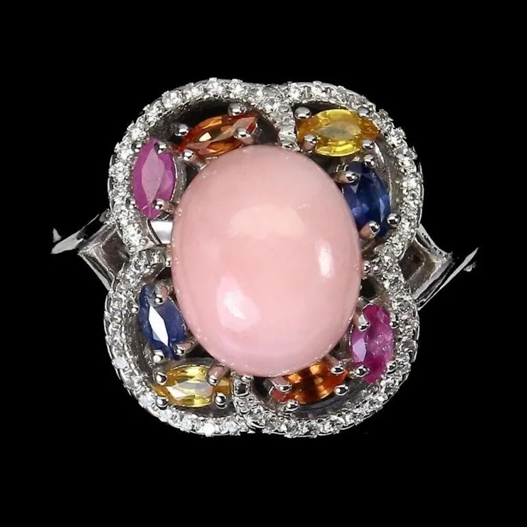 Natural Ethiopian Opal Sapphire White Topaz Ring
