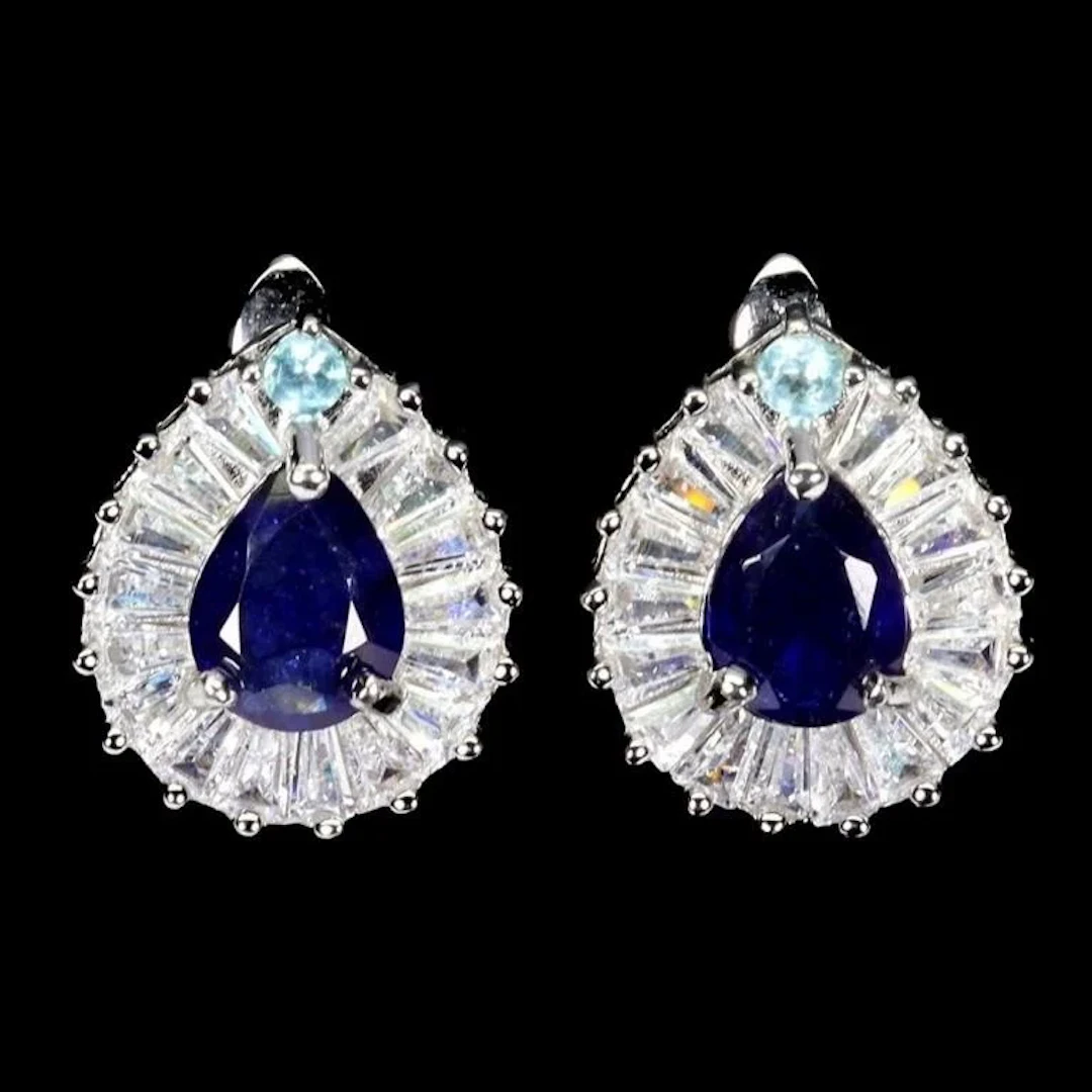Natural Intense Blue Sapphire Earrings