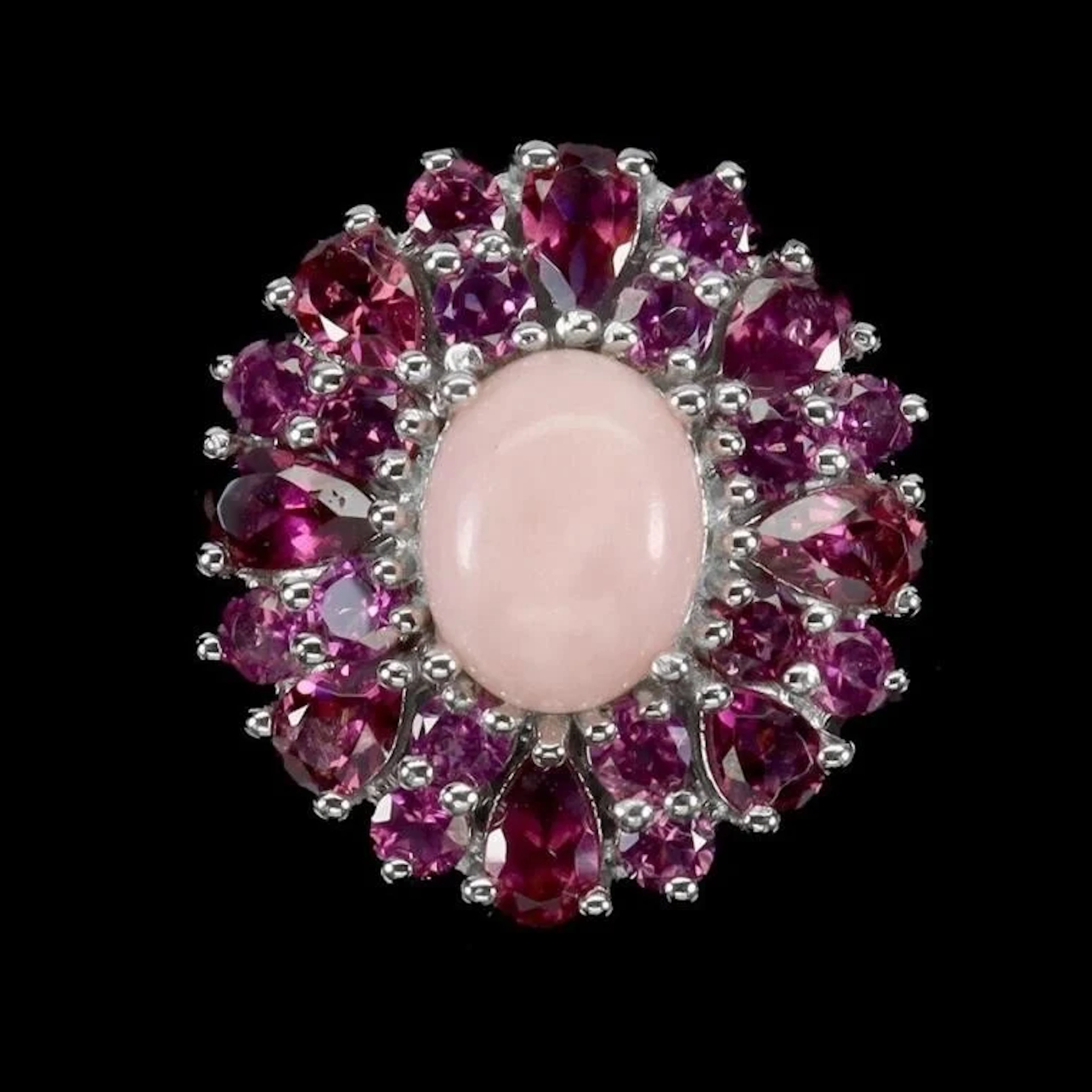 Natural Pink Opal & Rhodolite Garnet Ring