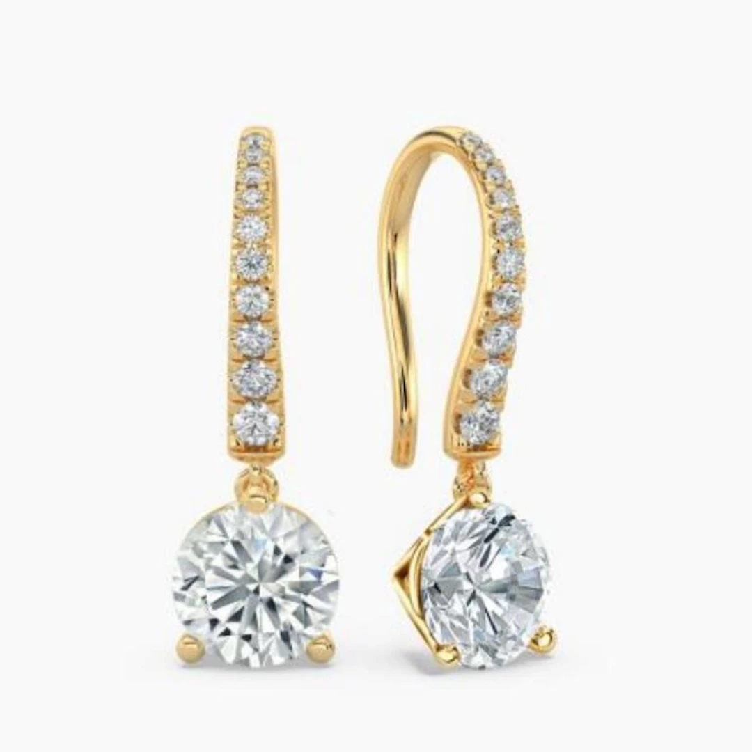 Gold & White Diamond 5.00 Cts Drop Earrings