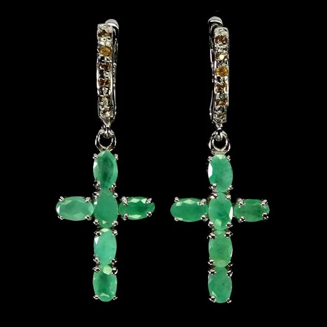Natural Brazil Emerald Sapphire Earrings