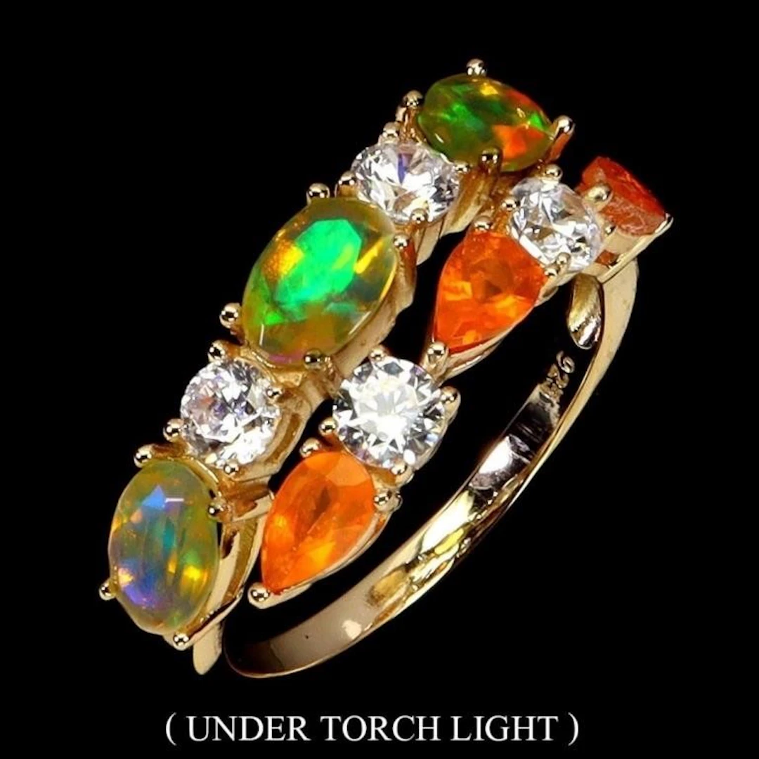 Natural Ethopian White & Orange Opal Ring