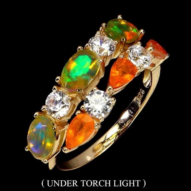 Natural Ethopian White & Orange Opal Ring