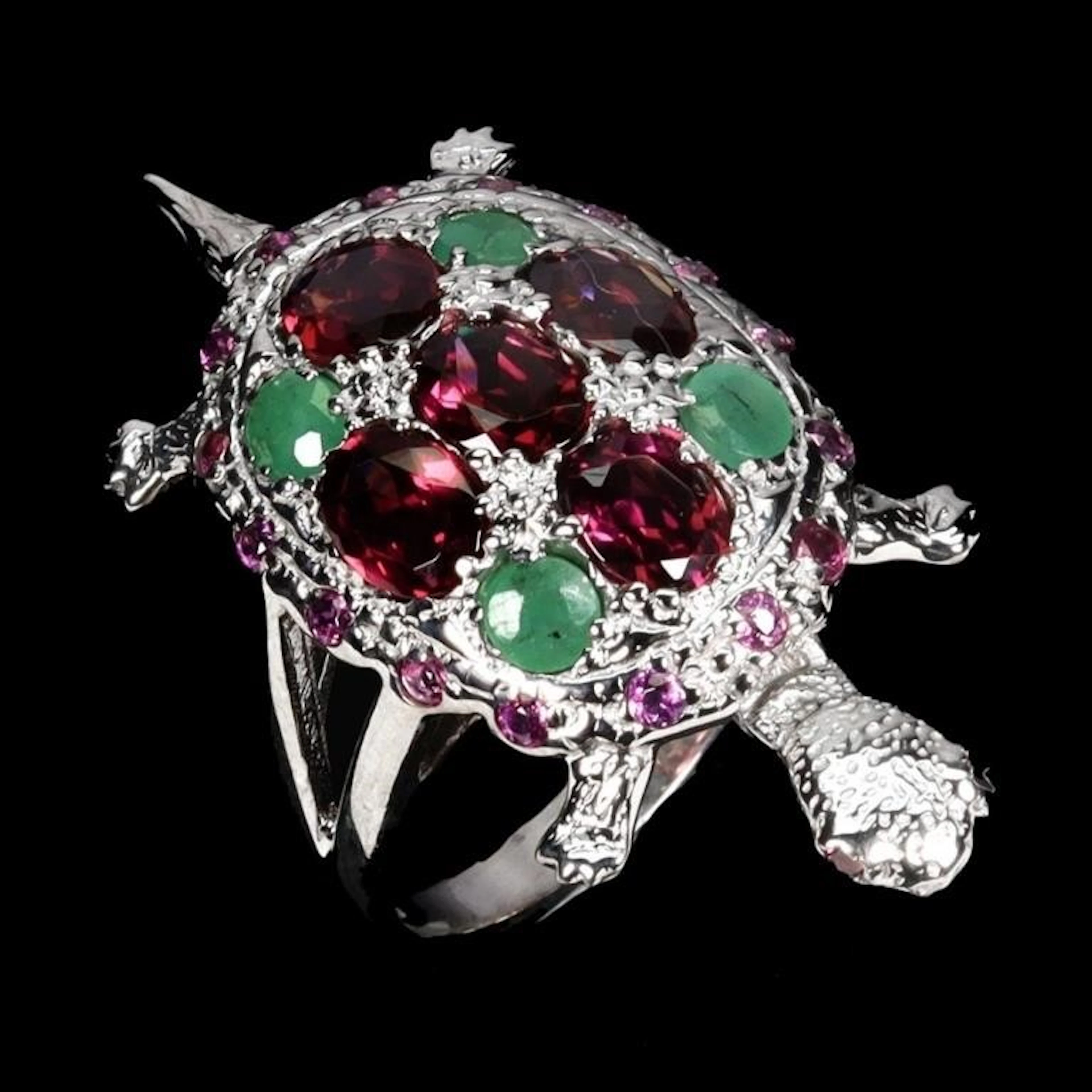 Natural Rhodolite Garnet Emerald Ring