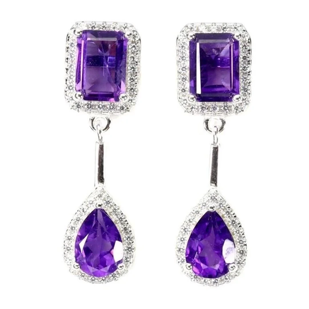 Natural Uruguay Purple Amethyst Earrings