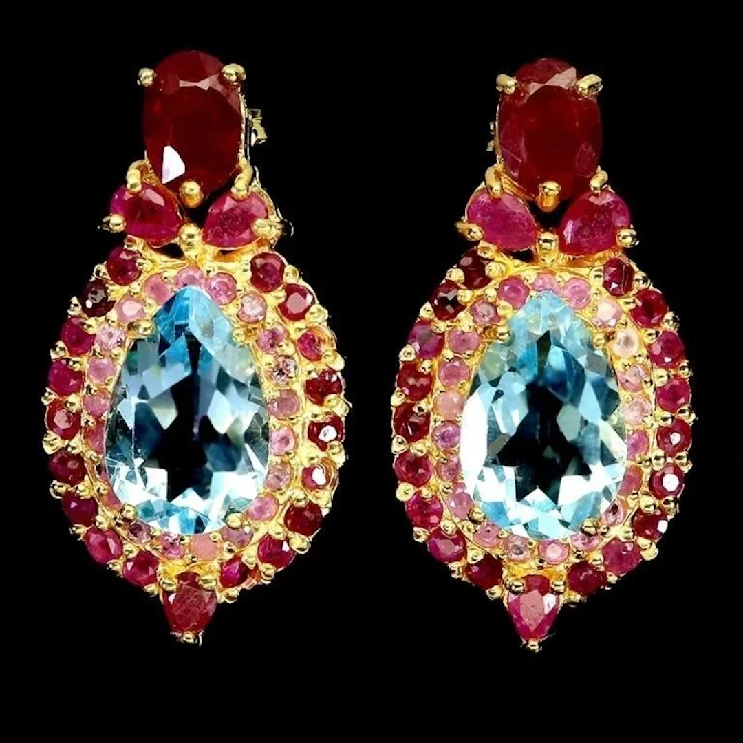 Natural Topaz & Ruby Earrings