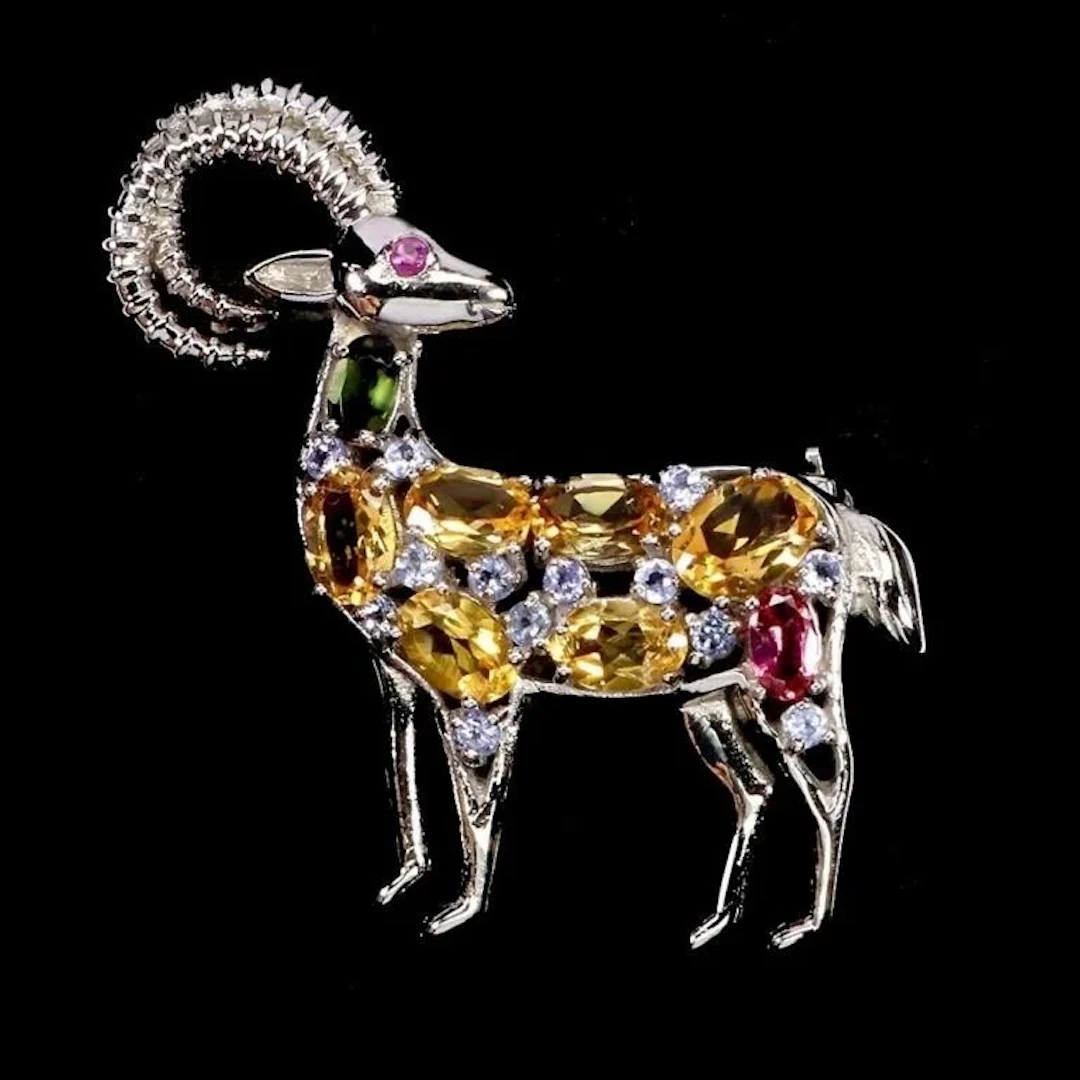 Natural Citrine Ruby Tanzanite Brooch