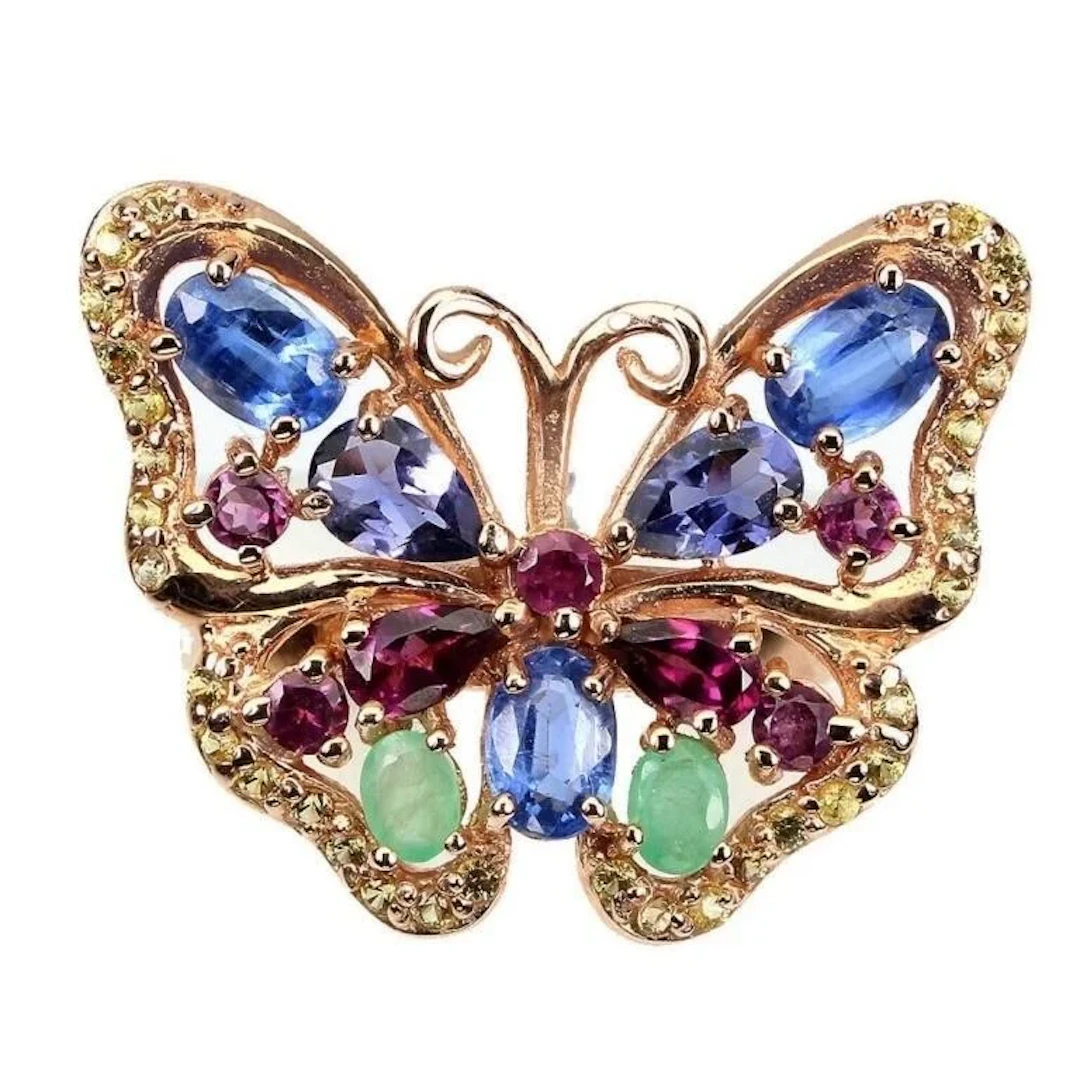 Natural Emerald Kyanite Rhodolite Garnet Ring