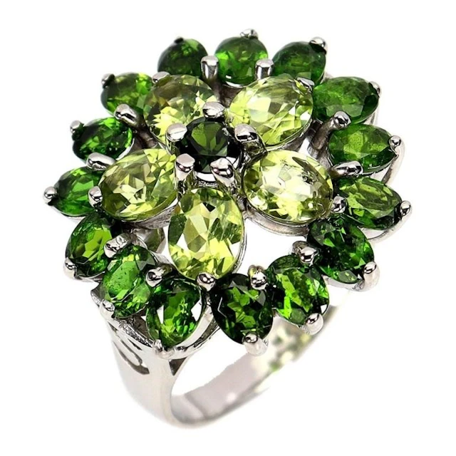 Natural Peridot & Chrome Diopside Ring