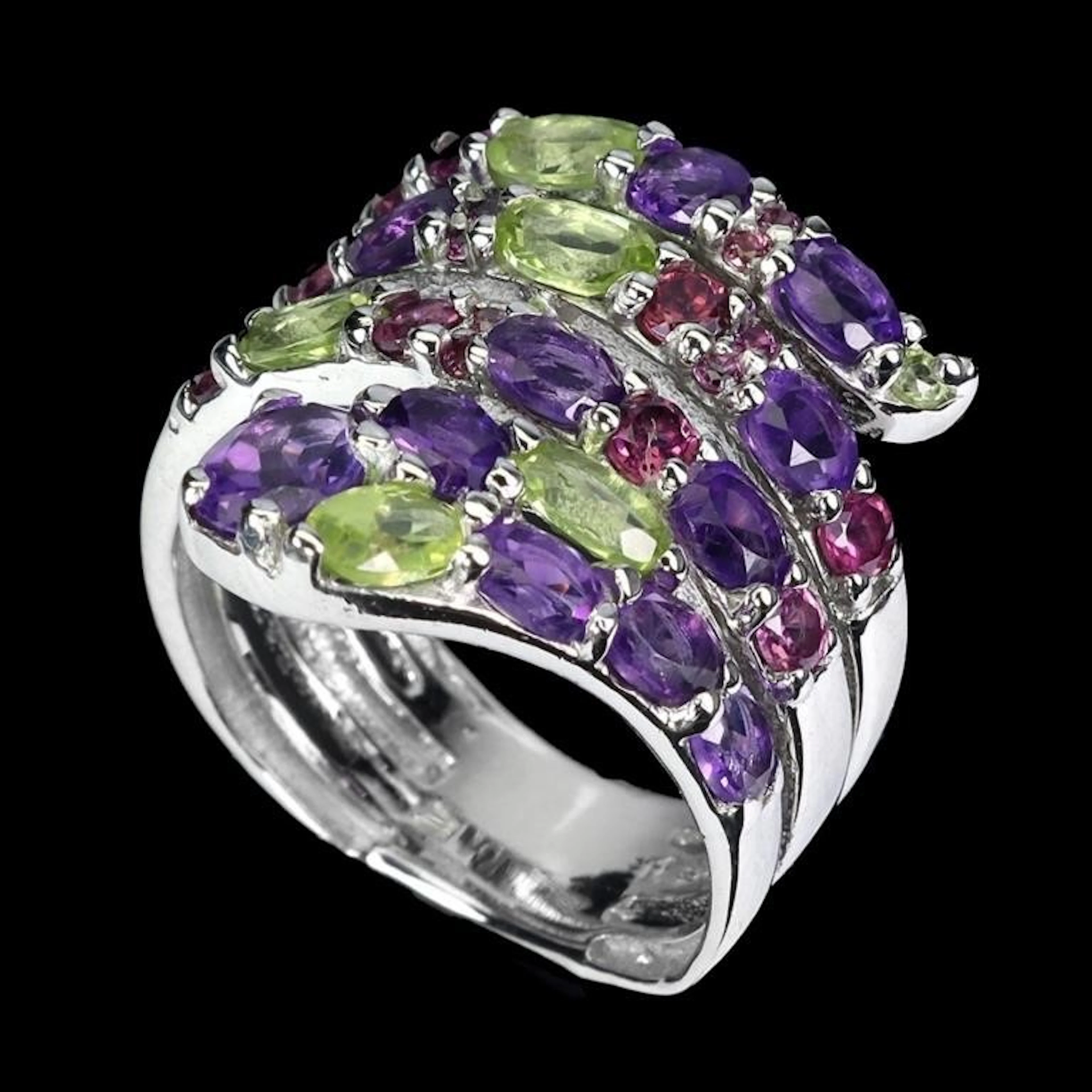 Natural Amethyst Peridot Garnet Ring