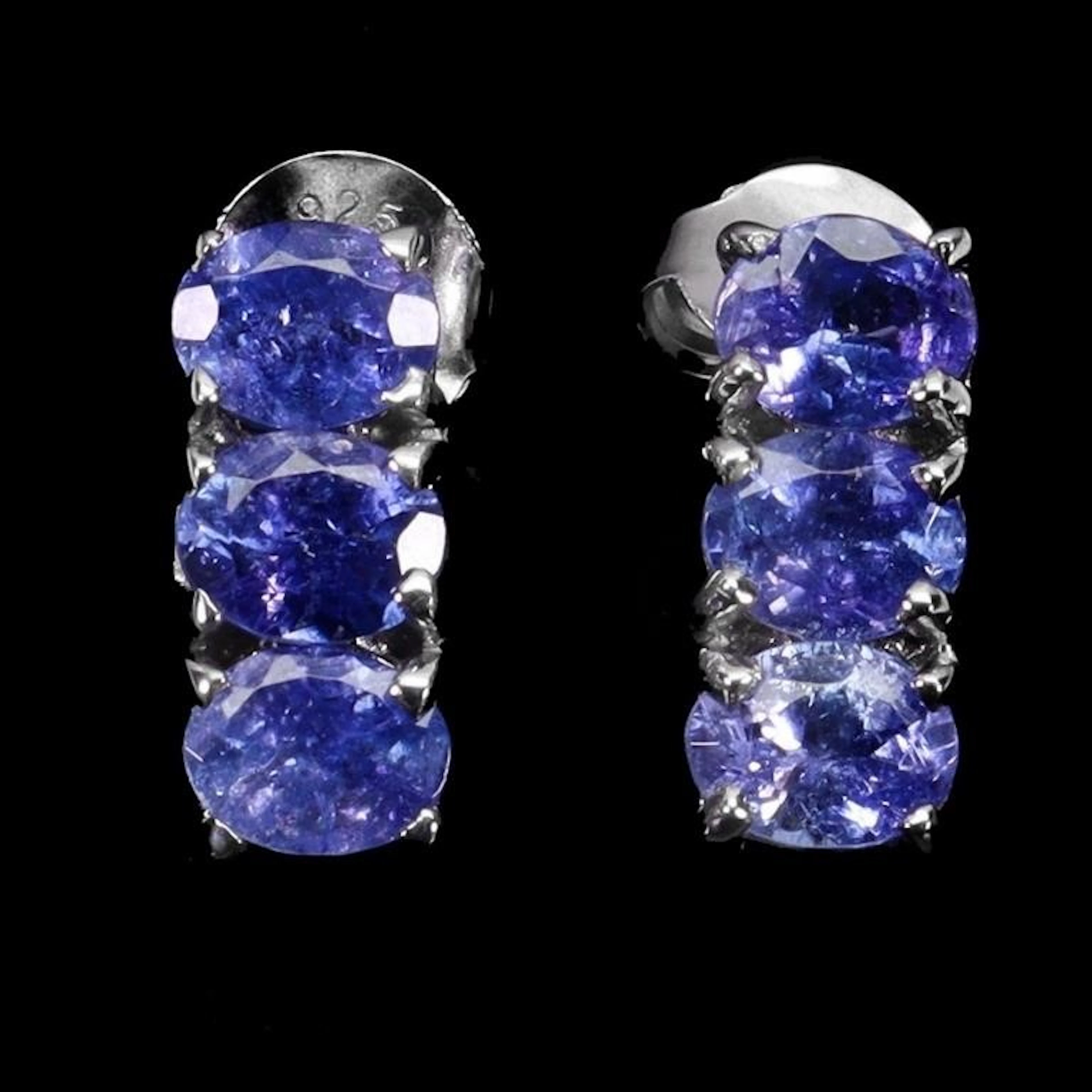 Natural Oval Purple Tanzanite Earrings