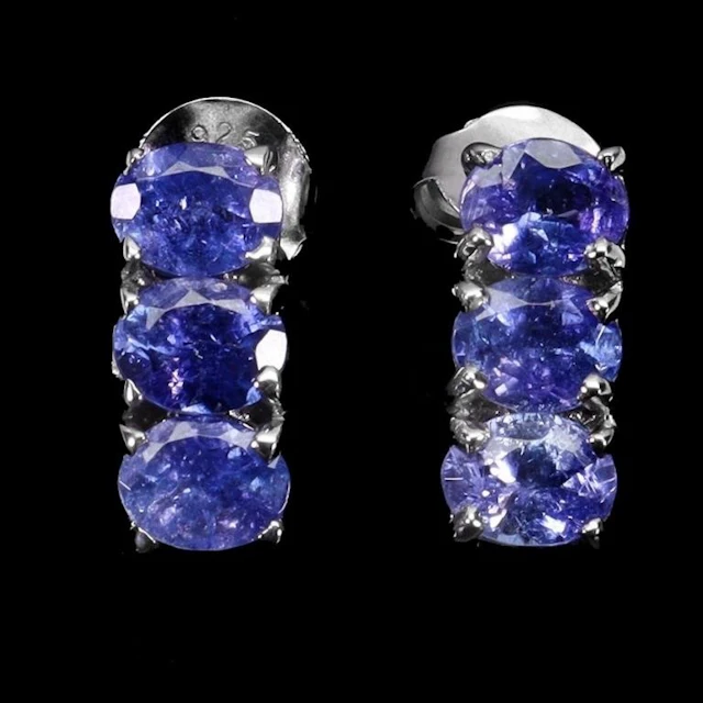 Natural Oval Purple Tanzanite Earrings