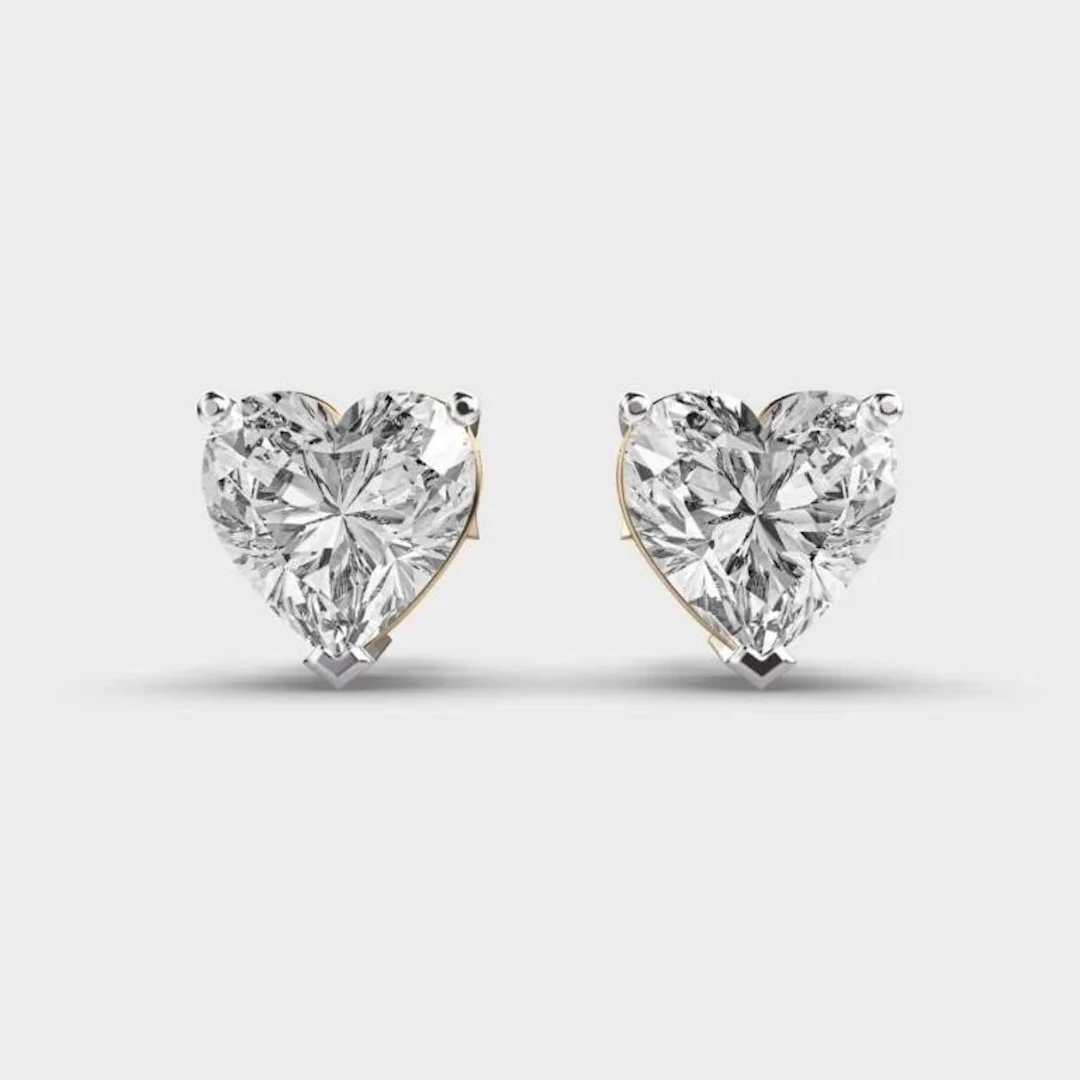 Gold & White Diamonds 5 Cts Hearts Ear Studs
