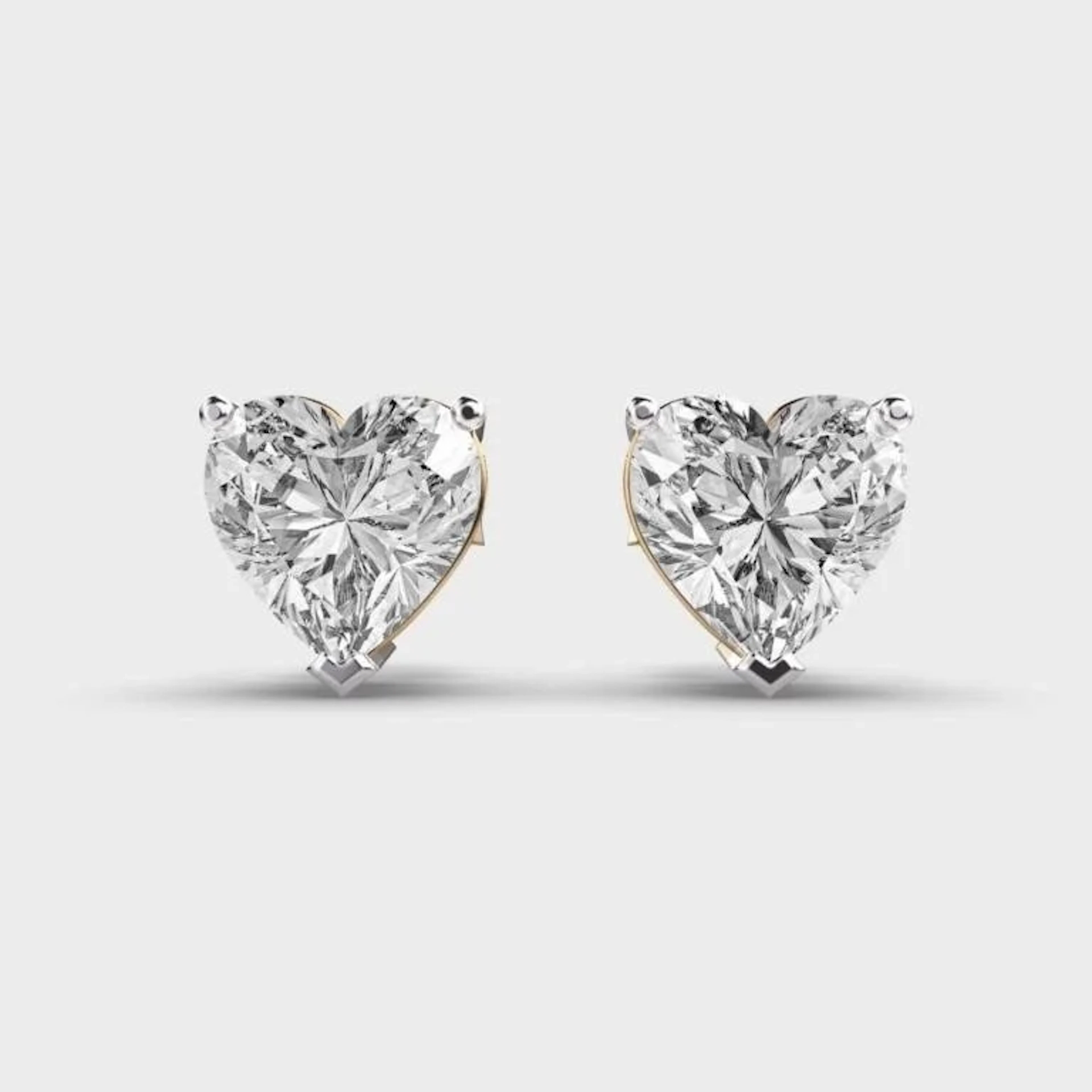 Gold & White Diamonds 5 Cts Hearts Ear Studs