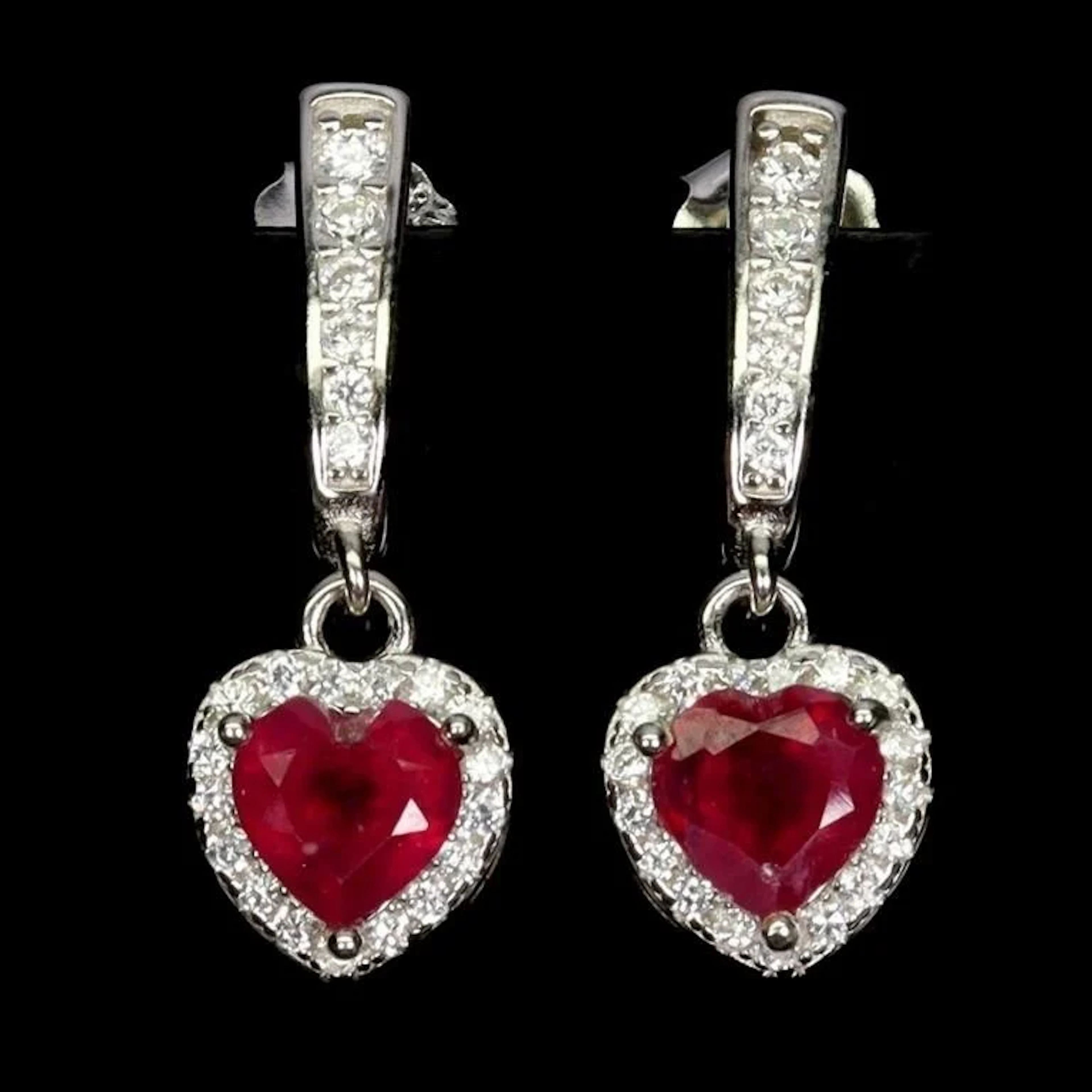 Natural Red Ruby Heart Earrings