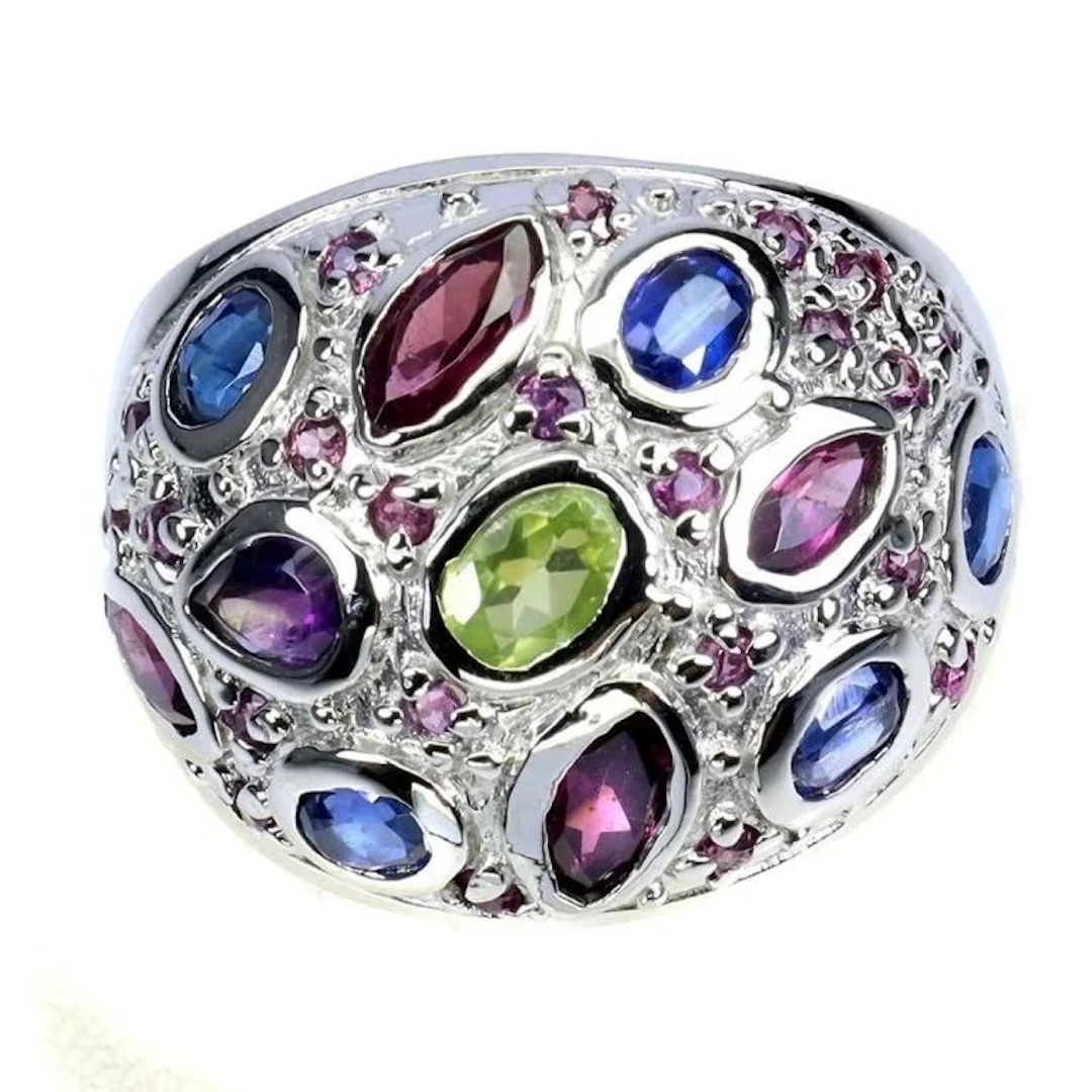Natural Rhodolite Garnet Peridot Ring