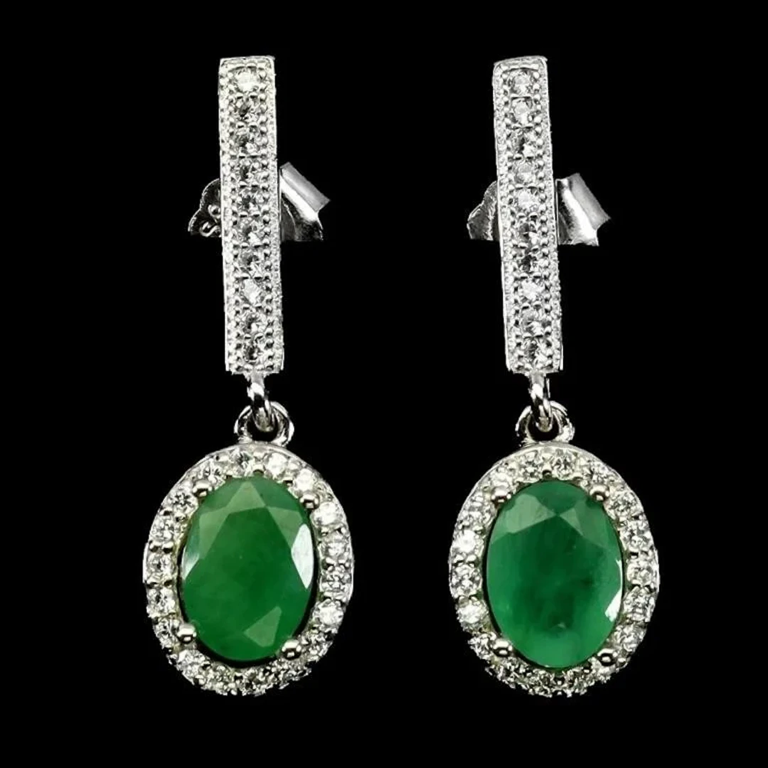 Natural Brazil Oval Emerald Earrings