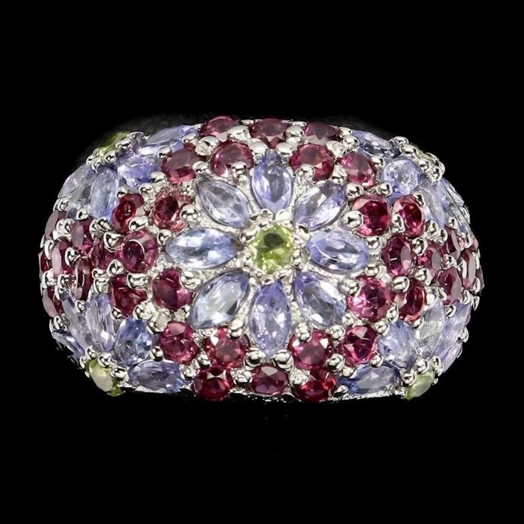 Natural Tanzanite Peridot Garnet Ring
