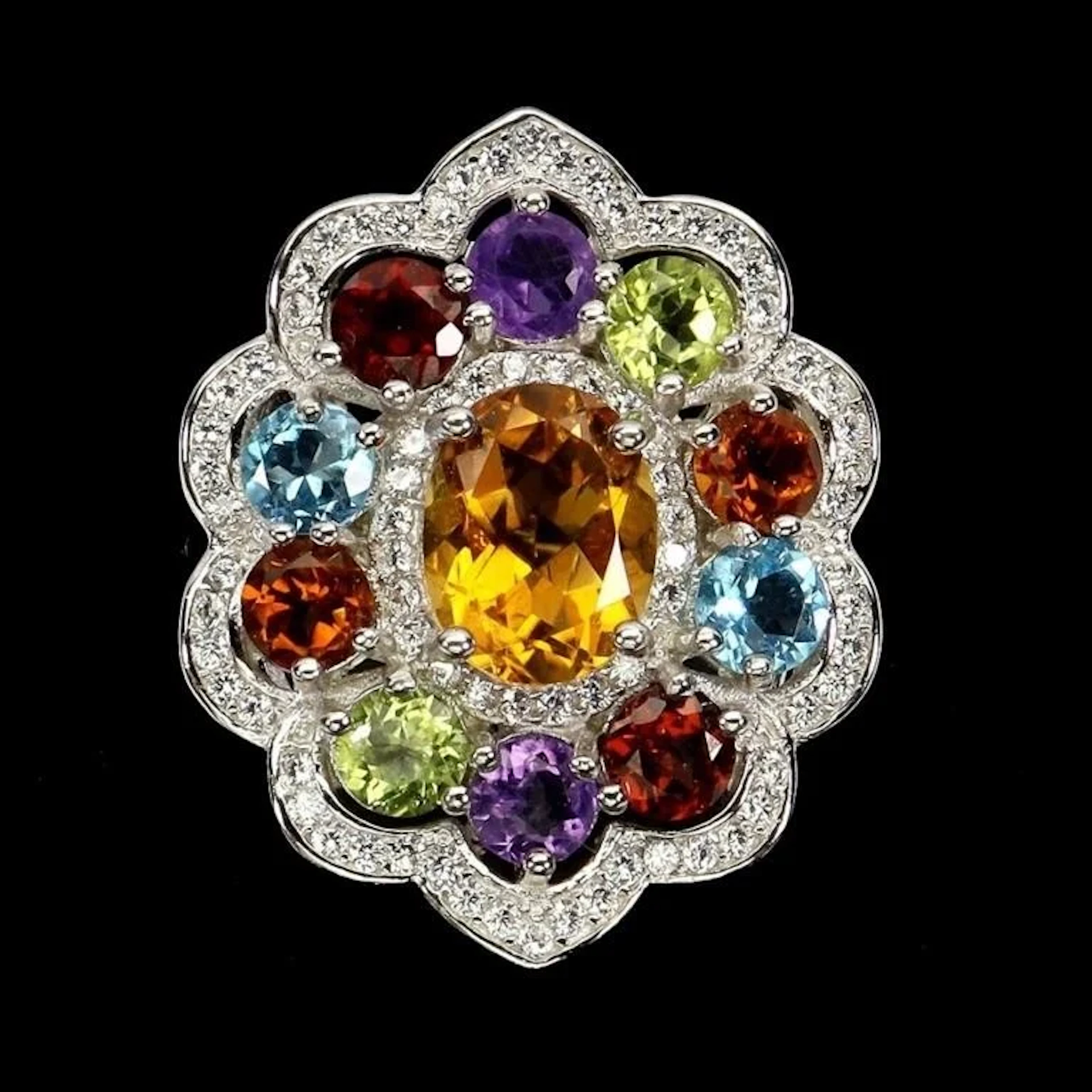 Natural Citrine & Multi Gemstones Cocktail Ring