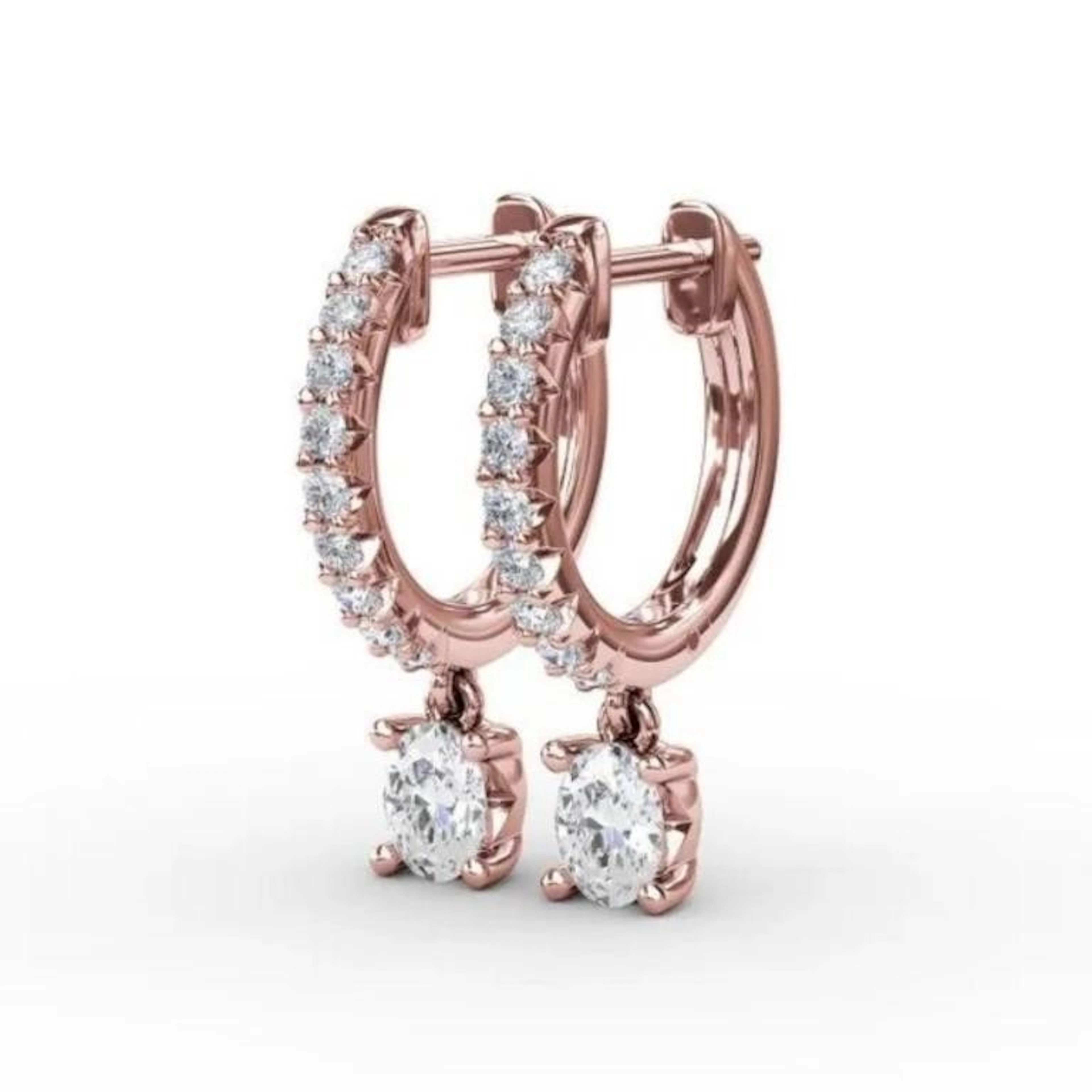 Gold & Lab Oval & Round Diamond 5.20 Cts Earrings