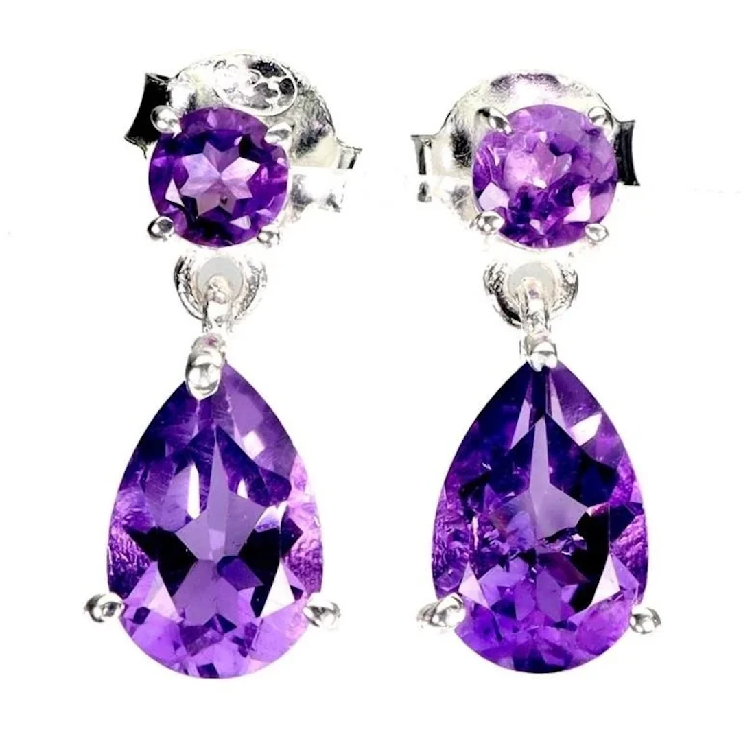 Natural Uruguay Purple Amethyst Earrings