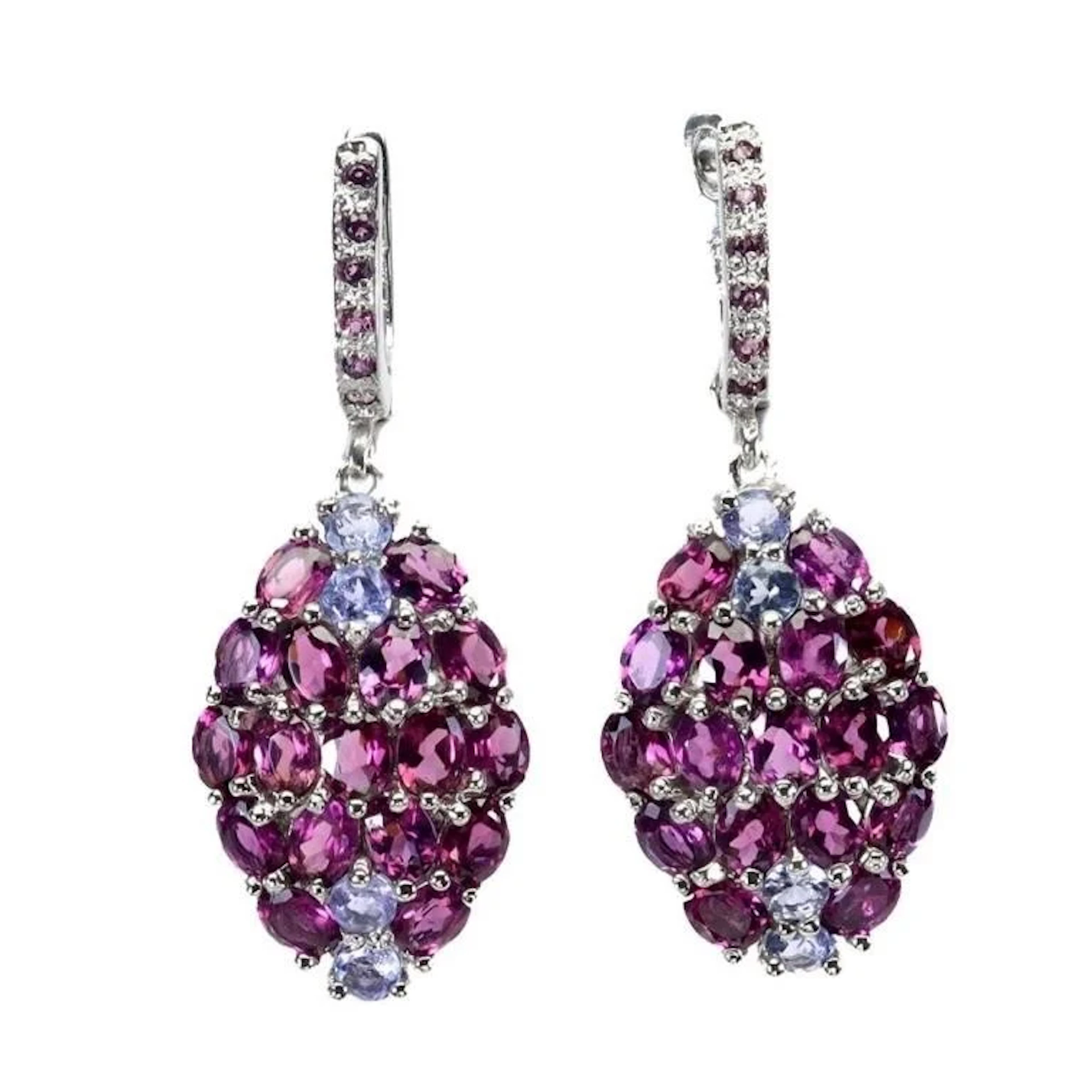Natural Rhodolite Garnet Tanzanite Earrings
