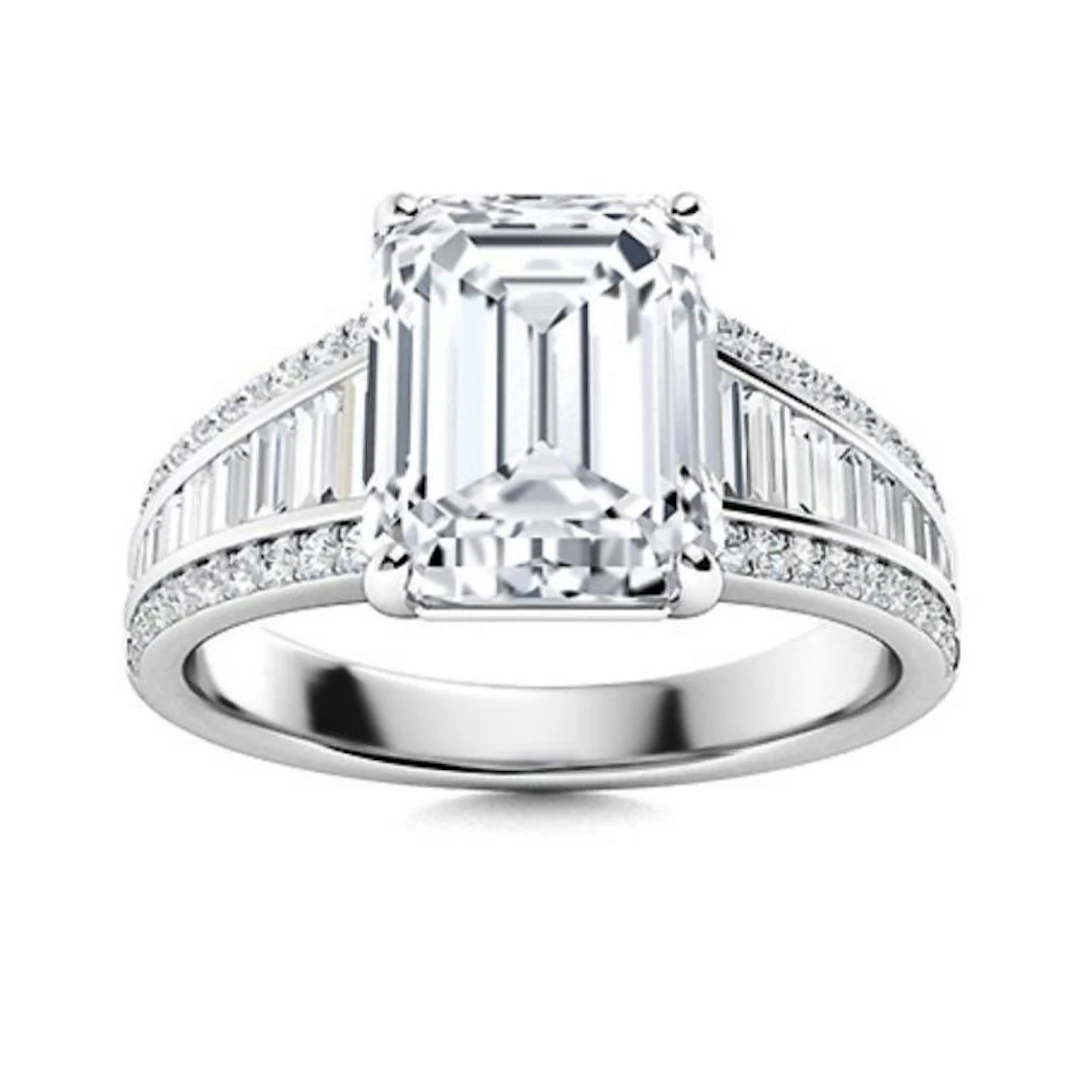 Gold & Lab Octagon Diamond 3.50 Cts Ring - E/VVS