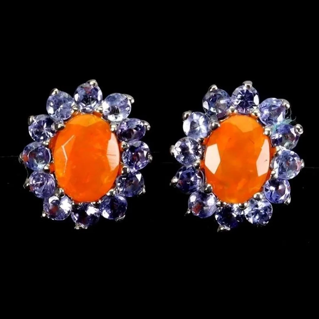 Natural Ethopian Orange Opal & Tanzanite EarRings