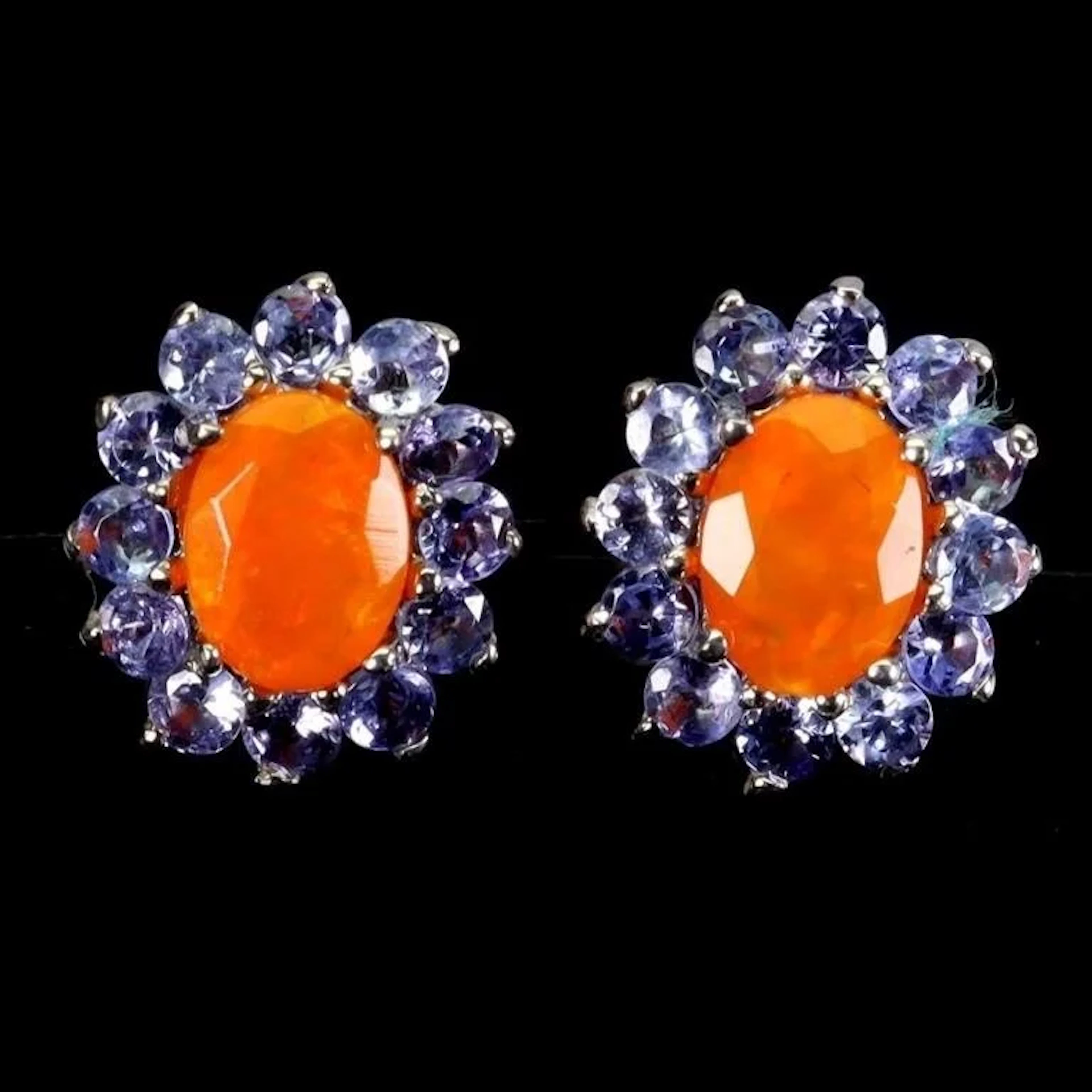 Natural Ethopian Orange Opal & Tanzanite EarRings