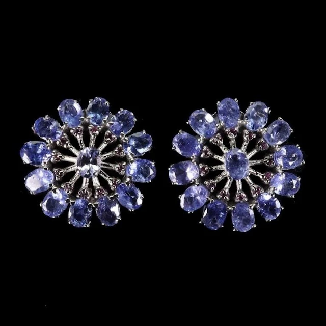 Natural Tanzanite & Garnet Earrings