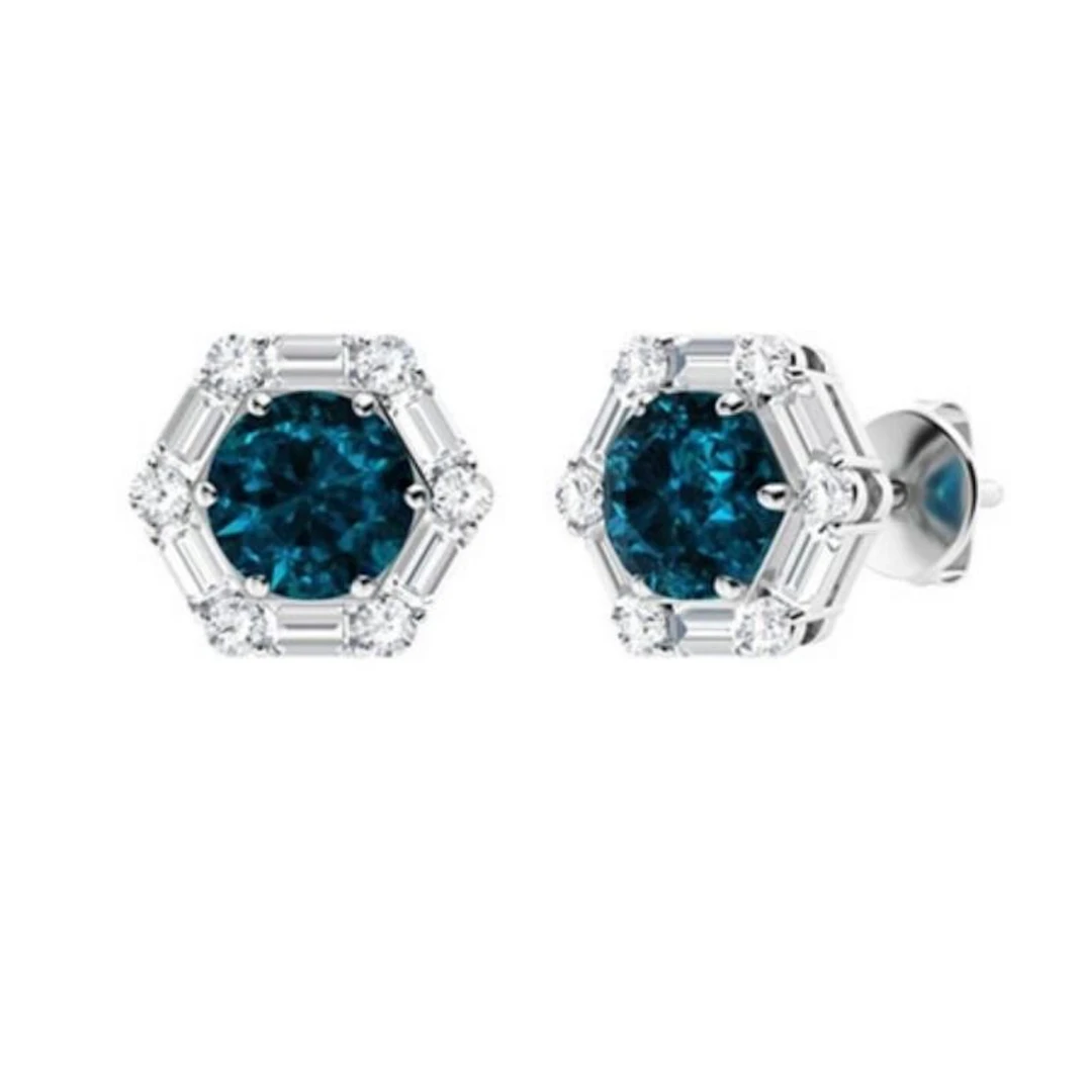 Gold Natural London Topaz Diamonds 4 Cts EarStuds