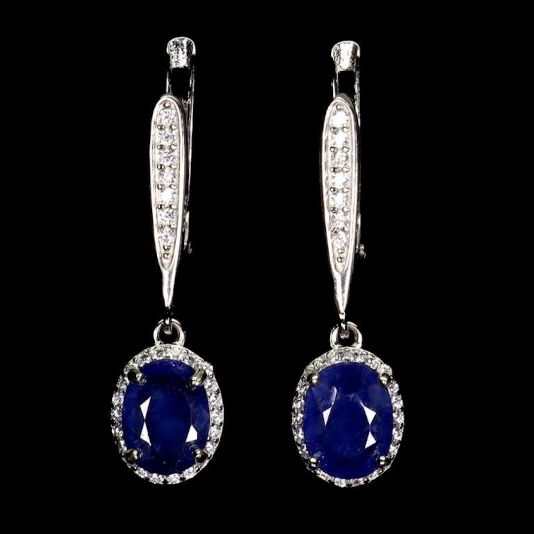 Natural Oval Blue Sapphire Earrings