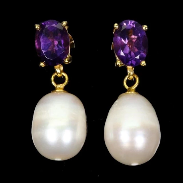 Natural Pearl & Amethyst Earrings