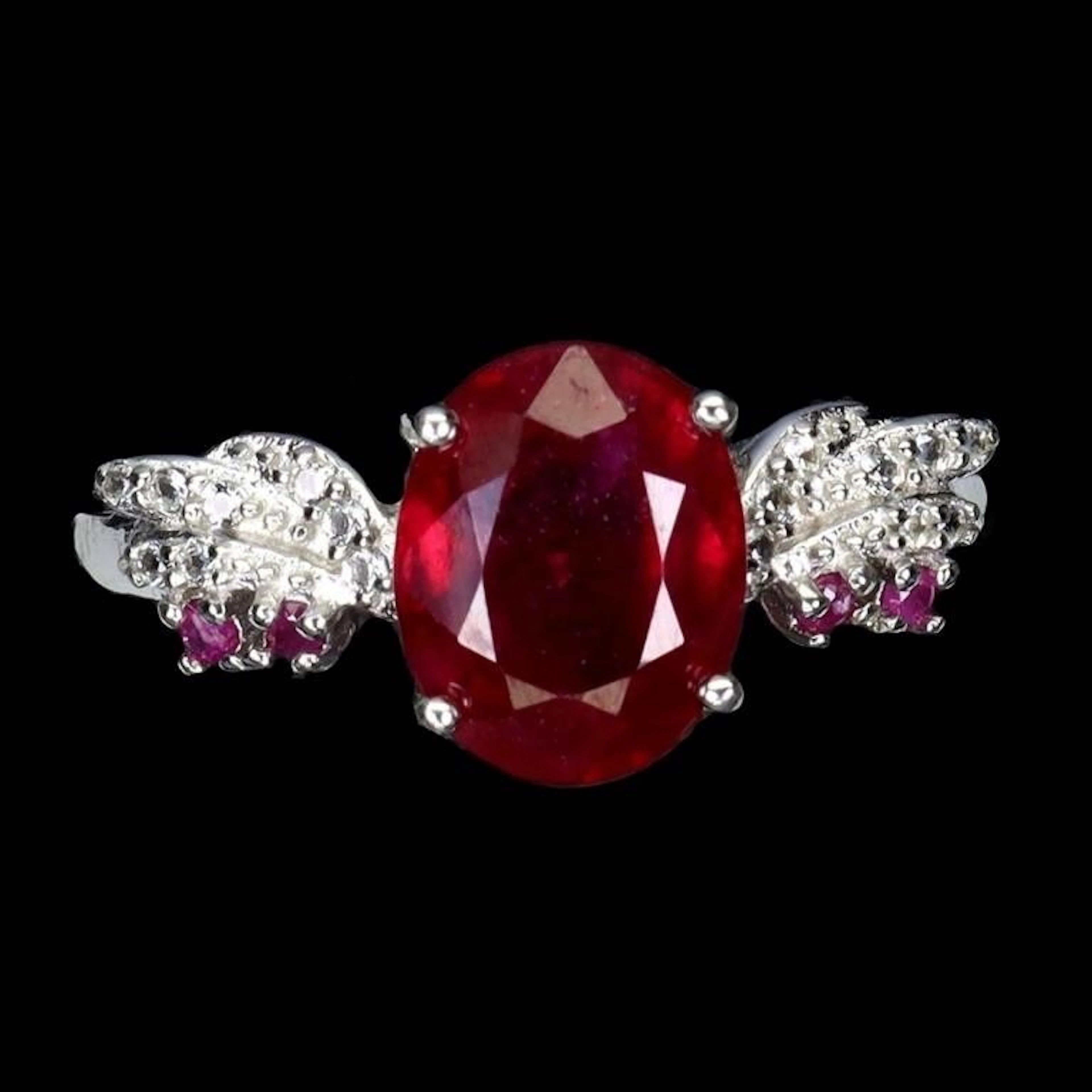 Natural Pigeon Blood Red Ruby & White Topaz Ring