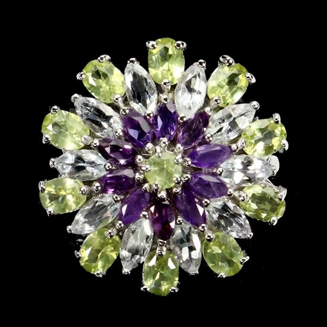 Natural Peridot Amethyst Aquamarine Ring