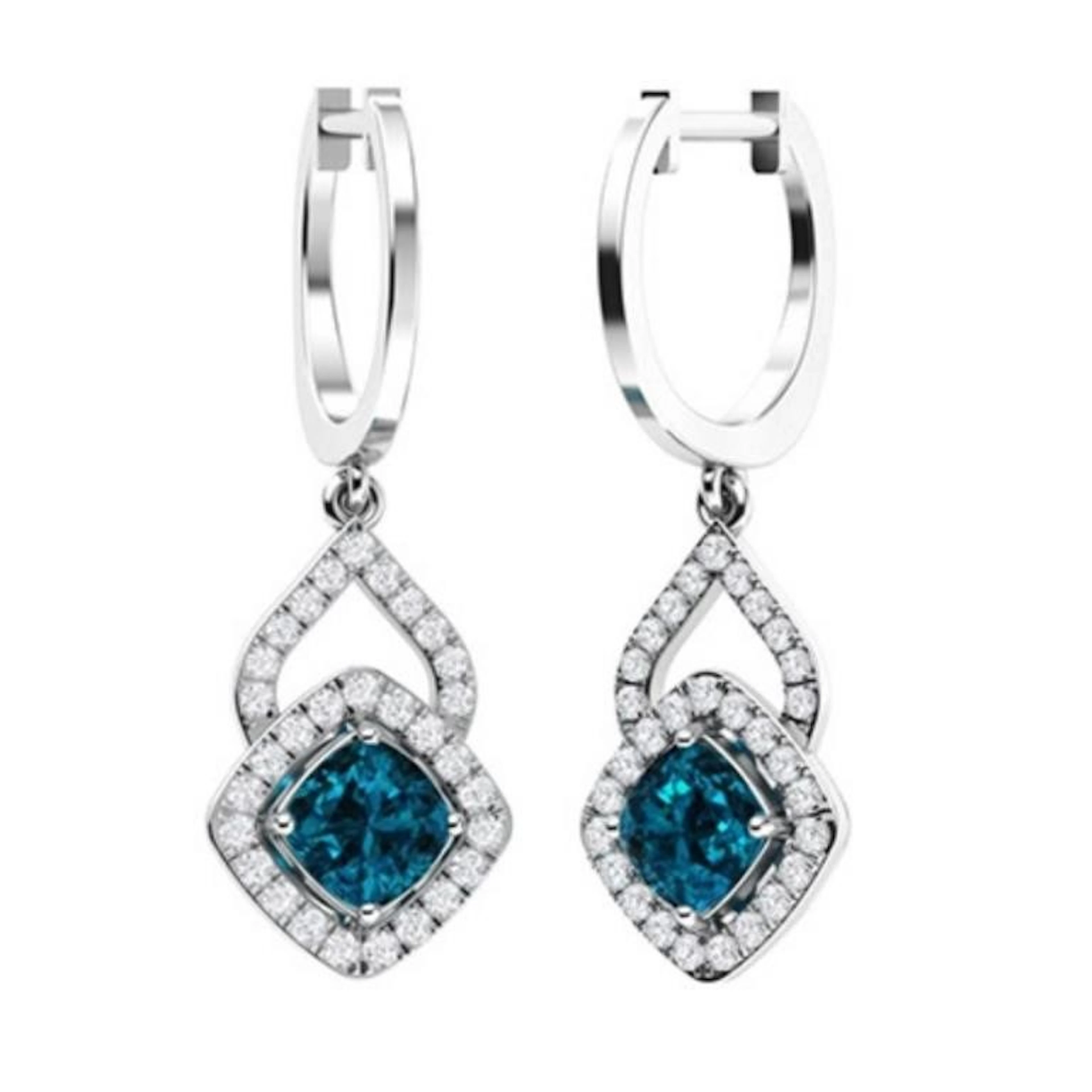 Gold Natural London Topaz Diamonds Drop EarRings