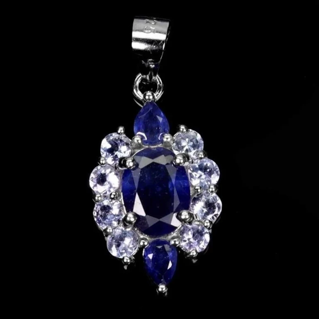 Natural Intense Blue Sapphire Tanzanite Pendant