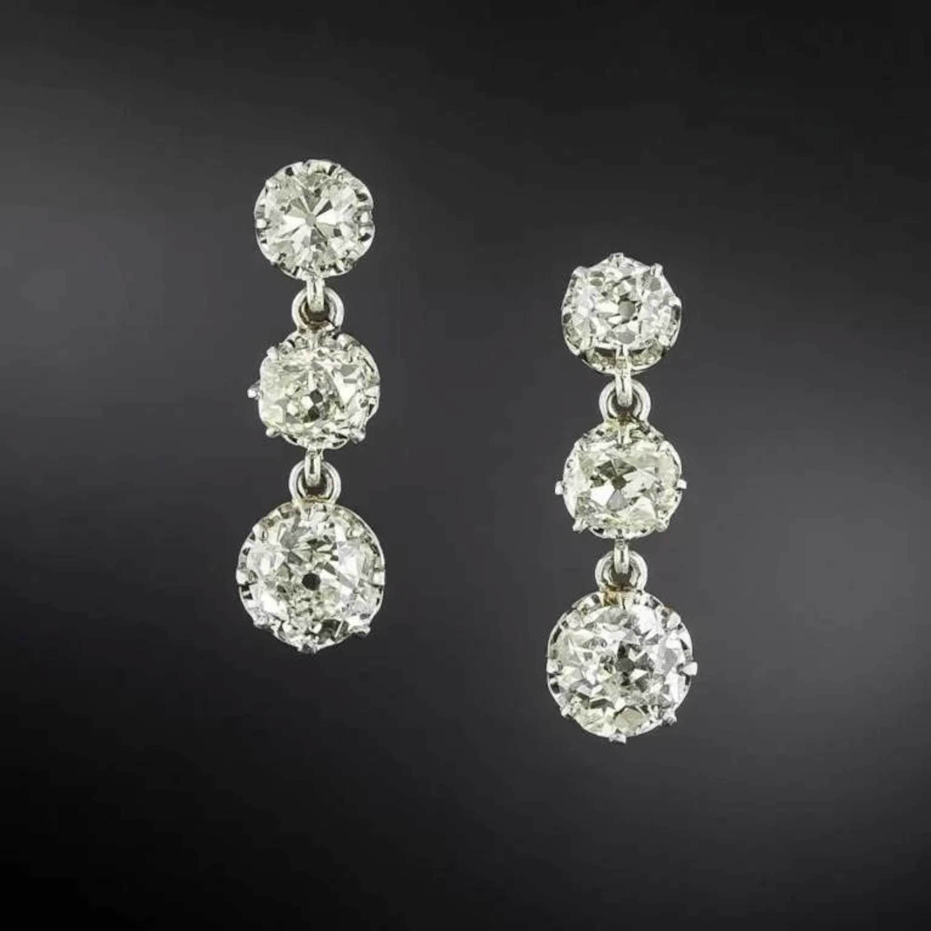 Gold & White Diamond 5.00 Cts Triple Drop Earrings