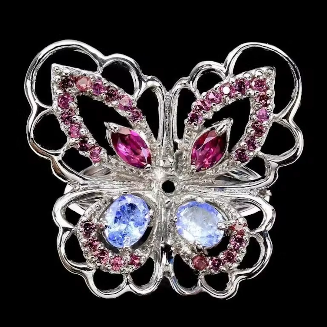 Natural Unheated Tanzanite & Rhodolite Butterfly