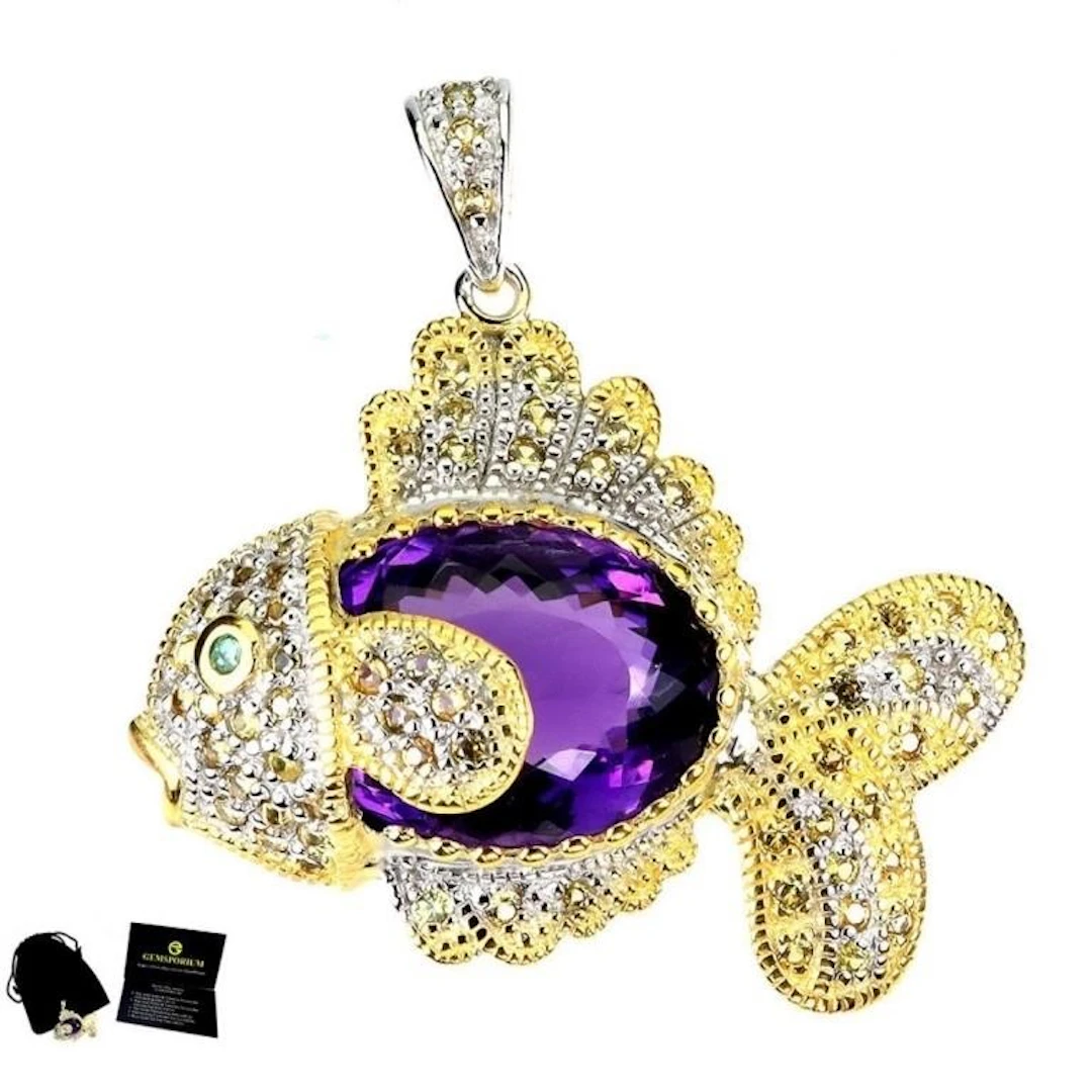 Natural Amethyst & Sapphire Brooch