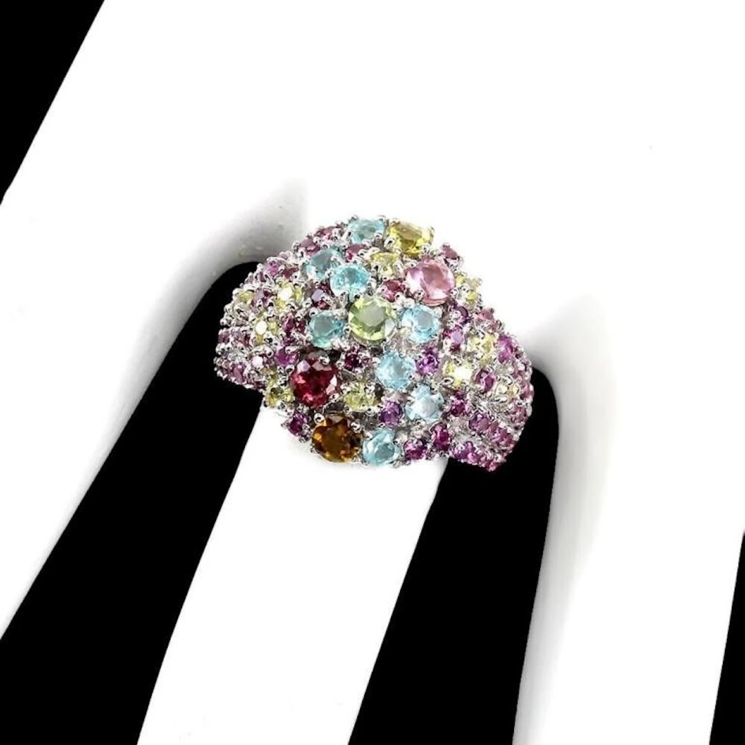Natural Tourmaline Apatite Peridot Garnet Ring