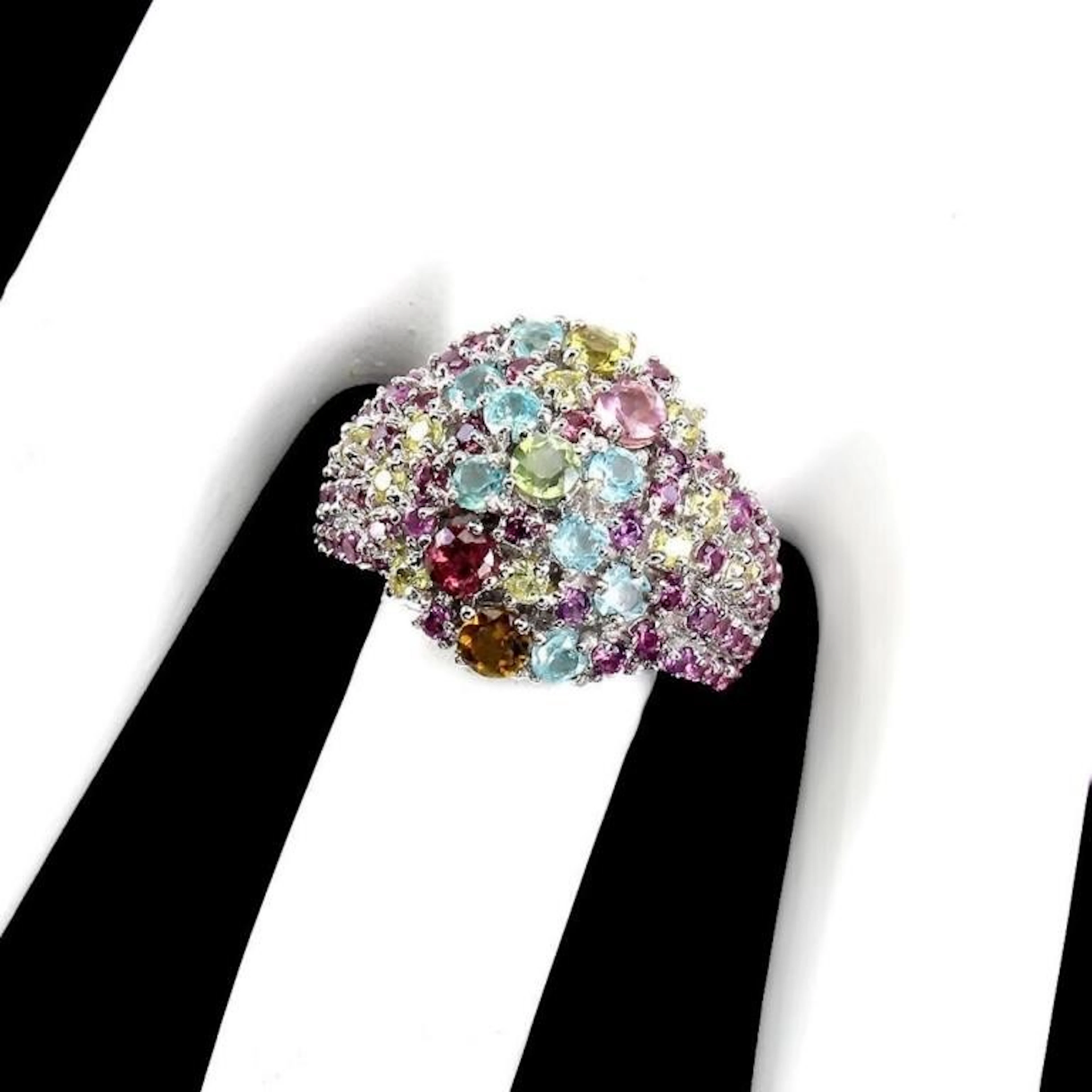 Natural Tourmaline Apatite Peridot Garnet Ring