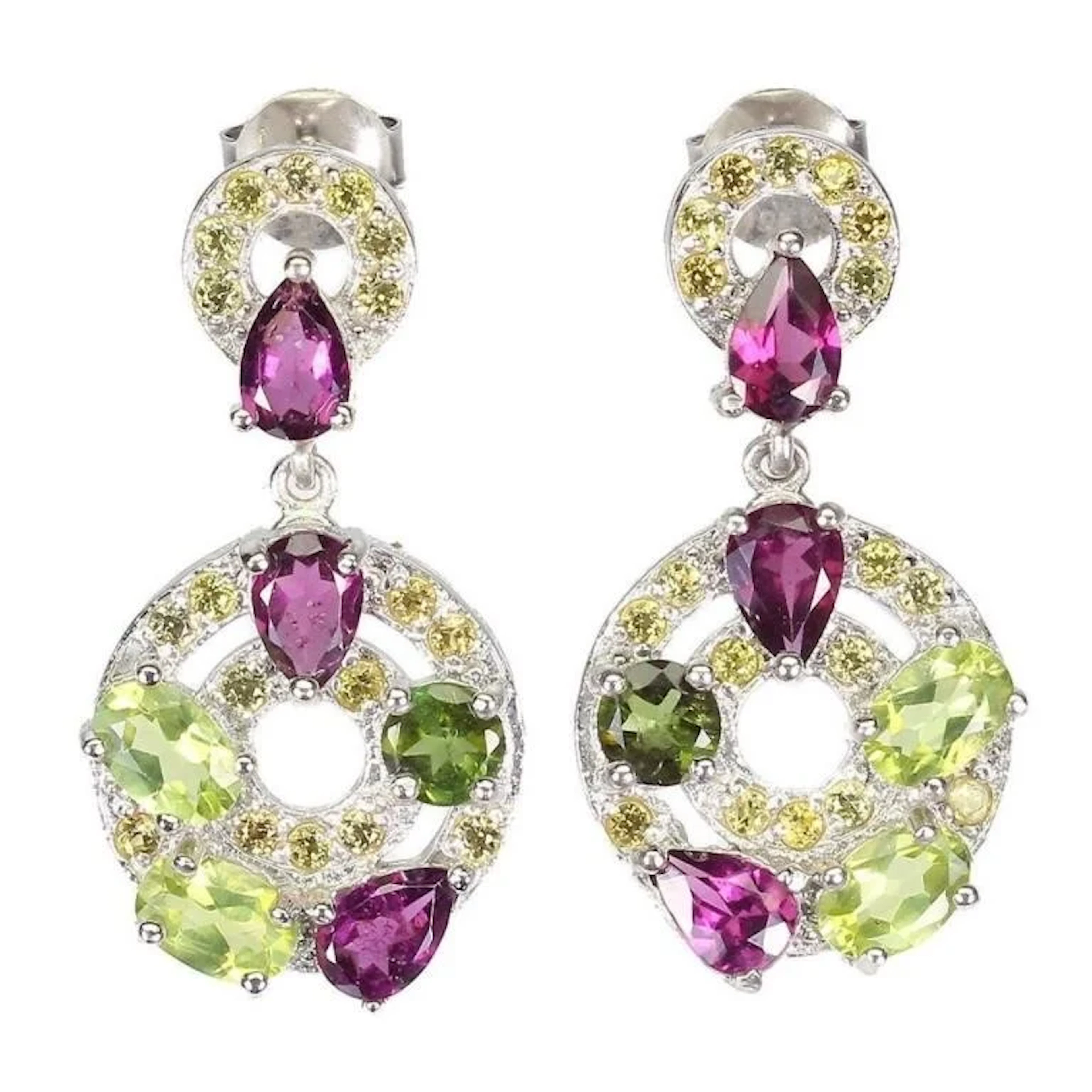 Natural Rhodolite Peridot Sapphire Earrings